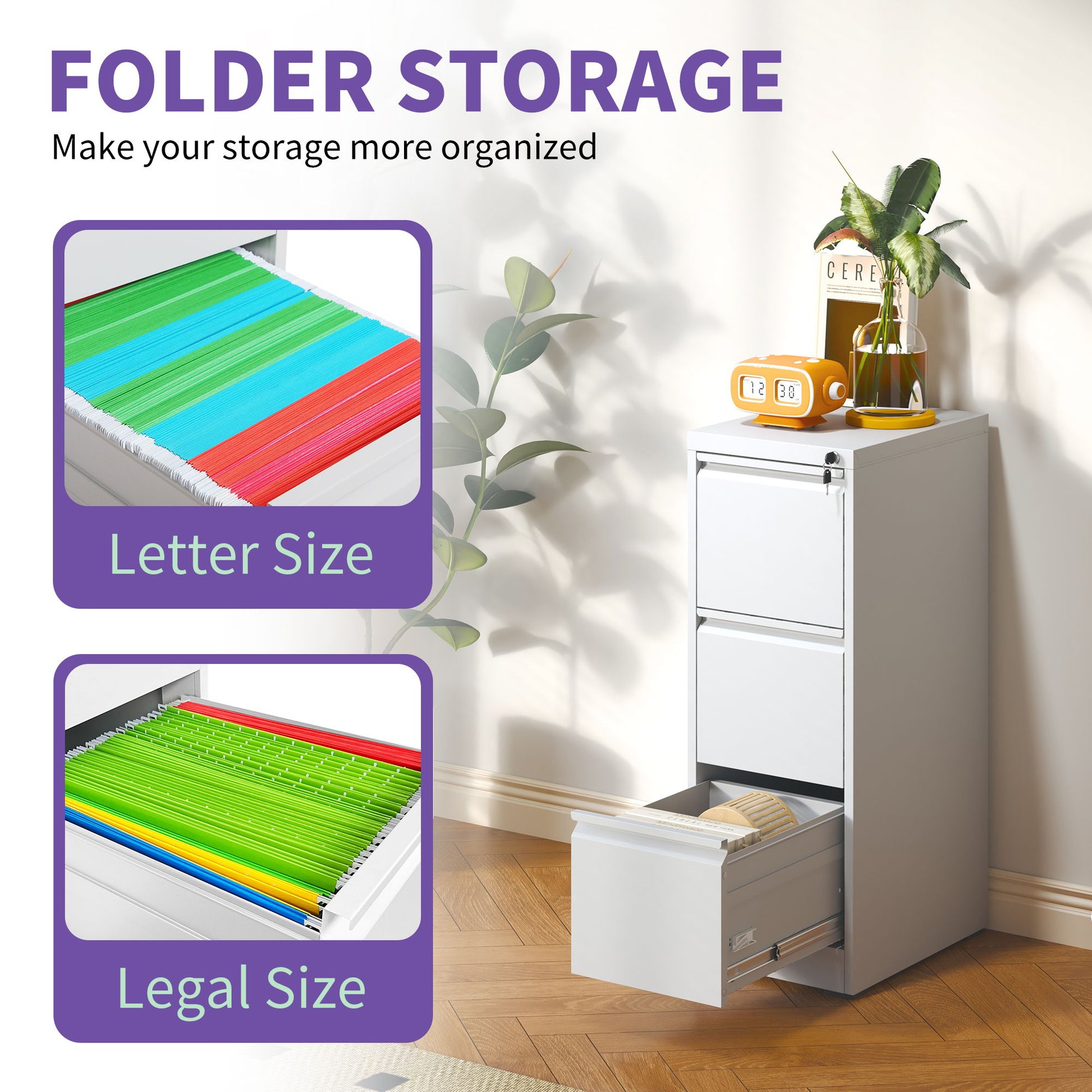 Steel Drawer Vertical File Cabinet With Lock For A4 Legal / Letter Size - Best Buy Furniture
