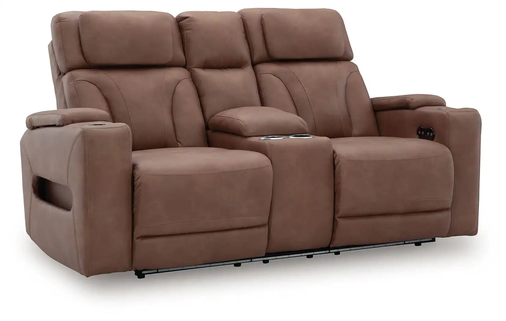 Clean-Slate - Power Reclining Loveseat With Console / Adj Headrest - Caramel - Best Buy Furniture