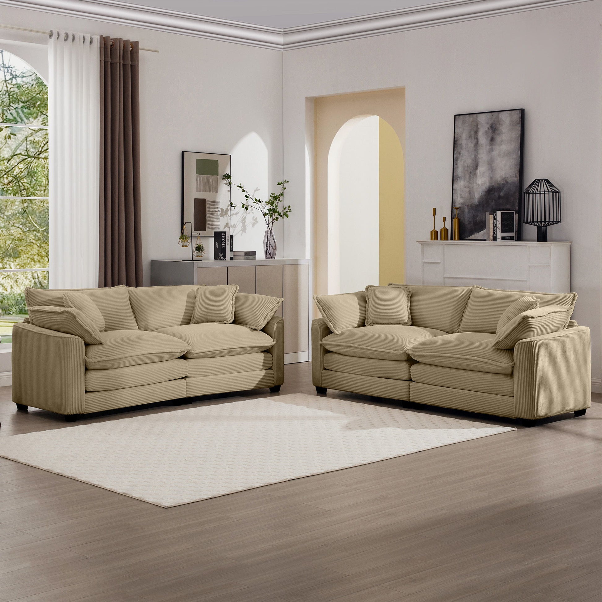 Elegant Corduroy Oversized Sectional Sofa Set With Deep Seats And Flexible Layout - Best Buy Furniture