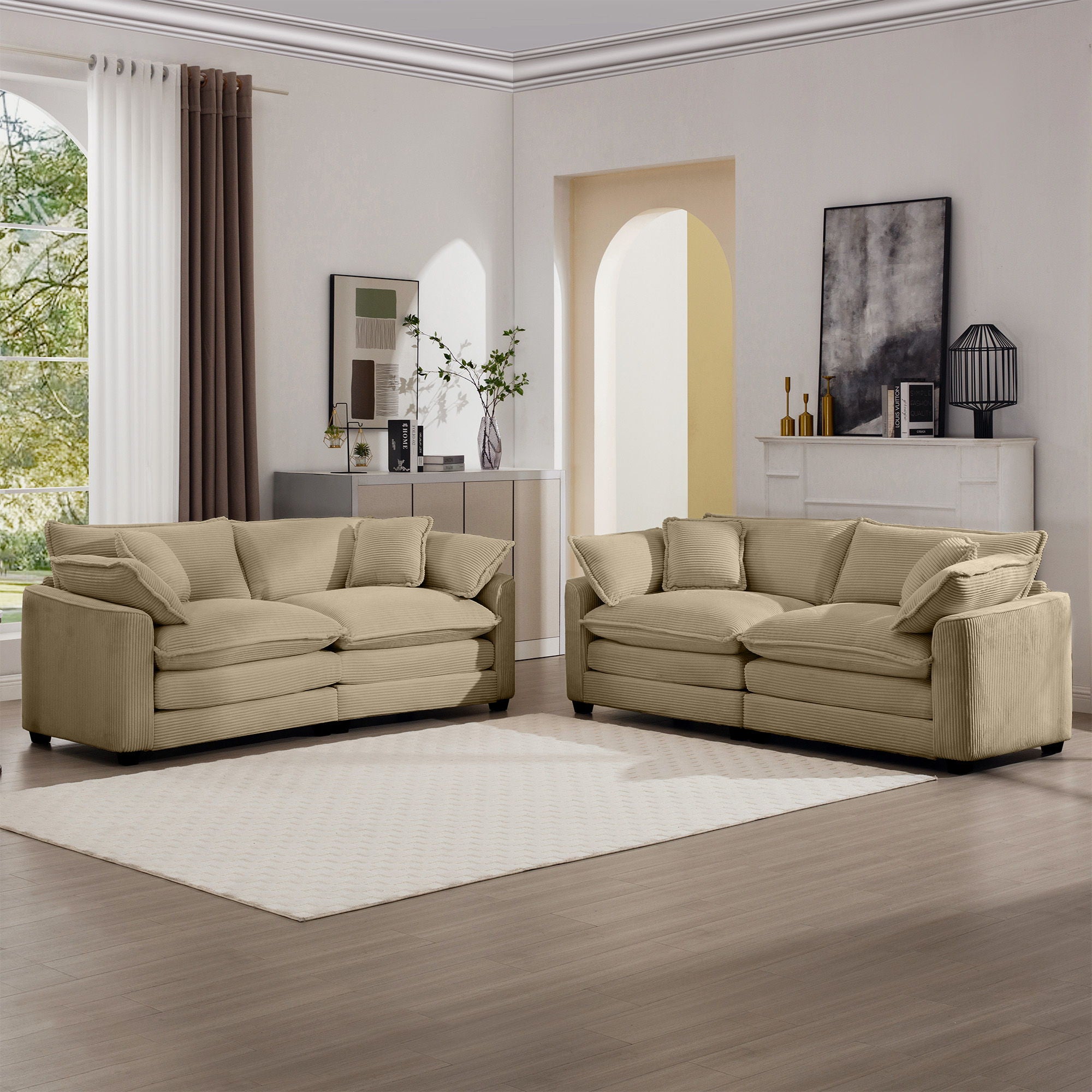 Elegant Corduroy Oversized Sectional Sofa Set With Deep Seats And Flexible Layout - Best Buy Furniture