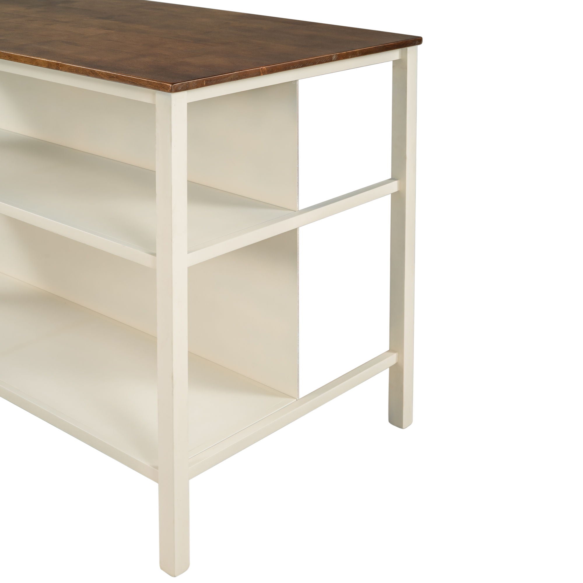 Rustic 3 Piece Stationary Kitchen Island Set With 2 Seatings, With 2 Open Shelves - Best Buy Furniture