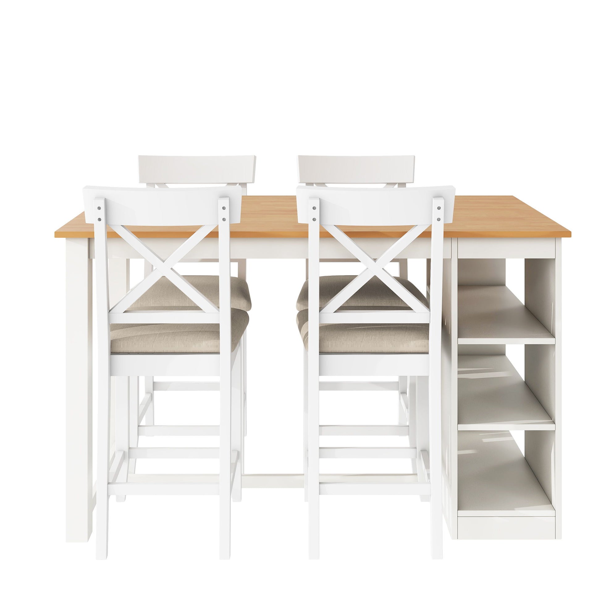 Solid Wood Farmhouse Counter Height Dining Table Set With 3 Tier Storage Shelves - Best Buy Furniture