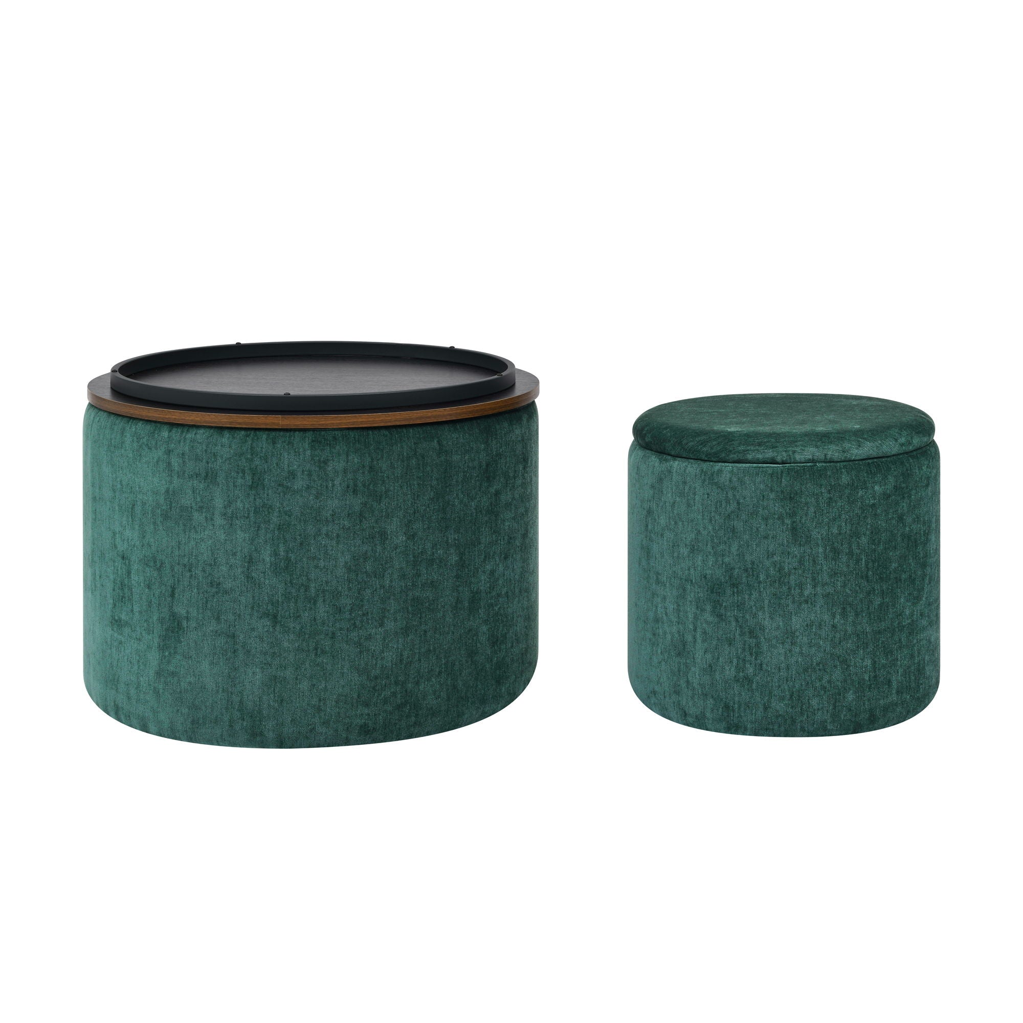 Classic 2 Piece Round Storage Ottoman Set With Drum Shaped Stool - Best Buy Furniture