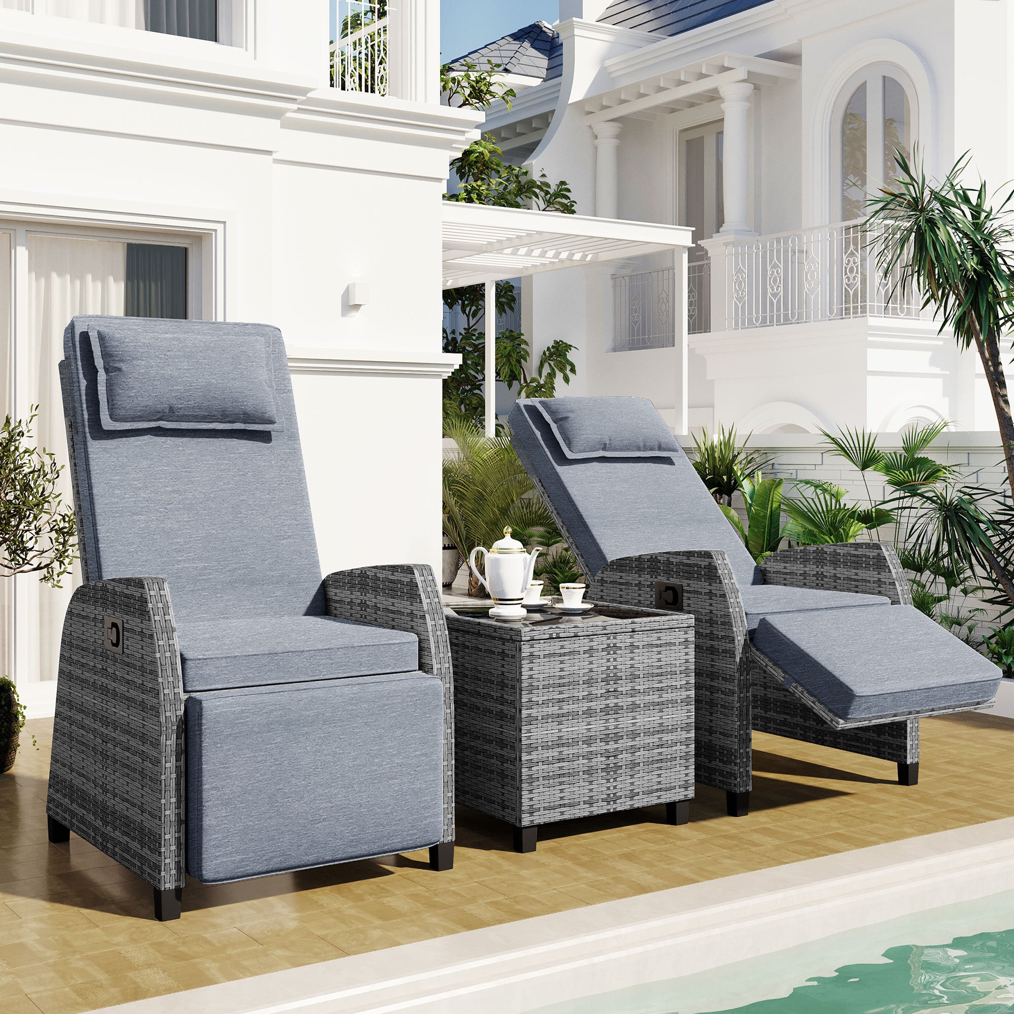 U_Style Outdoor Rattan Two-person Combination With Coffee Table, Adjustable, Suitable For Courtyard, Swimming Pool, Balcony - Best Buy Furniture