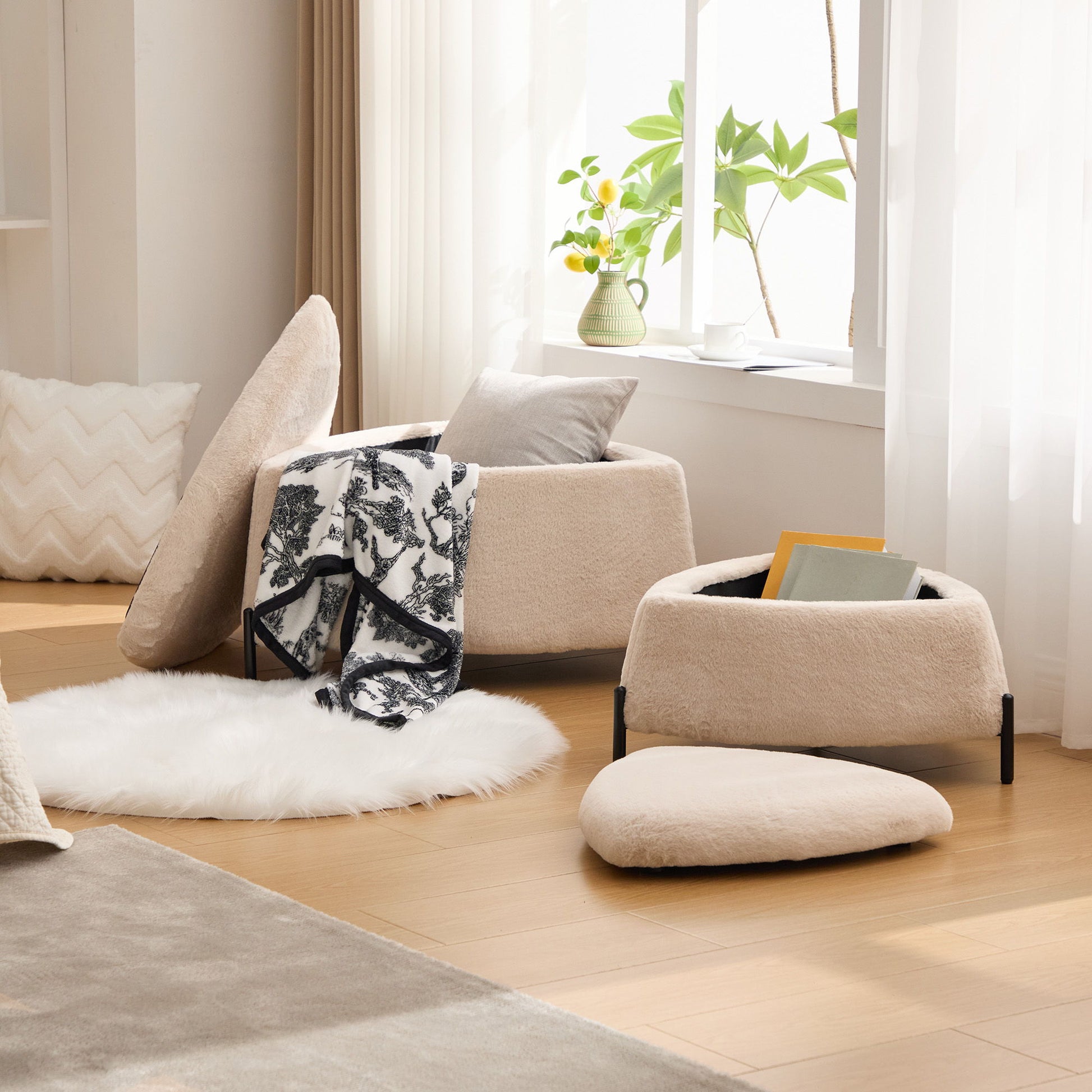 Upholstered Storage Ottoman Set With Reversible Lid - Best Buy Furniture