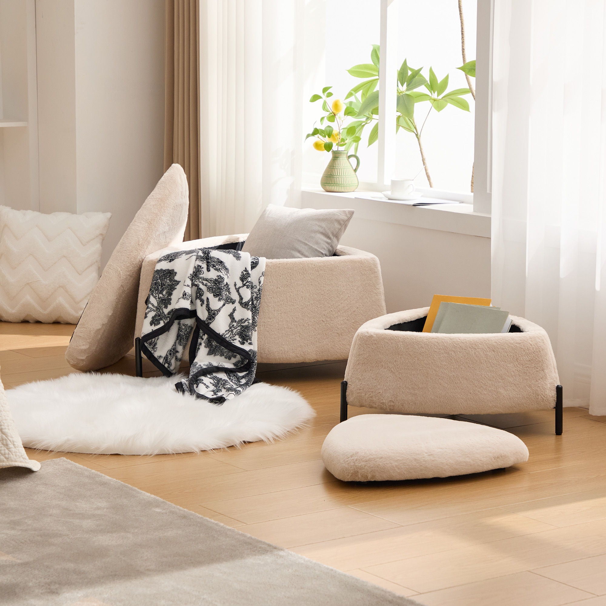 Upholstered Storage Ottoman Set With Reversible Lid - Best Buy Furniture