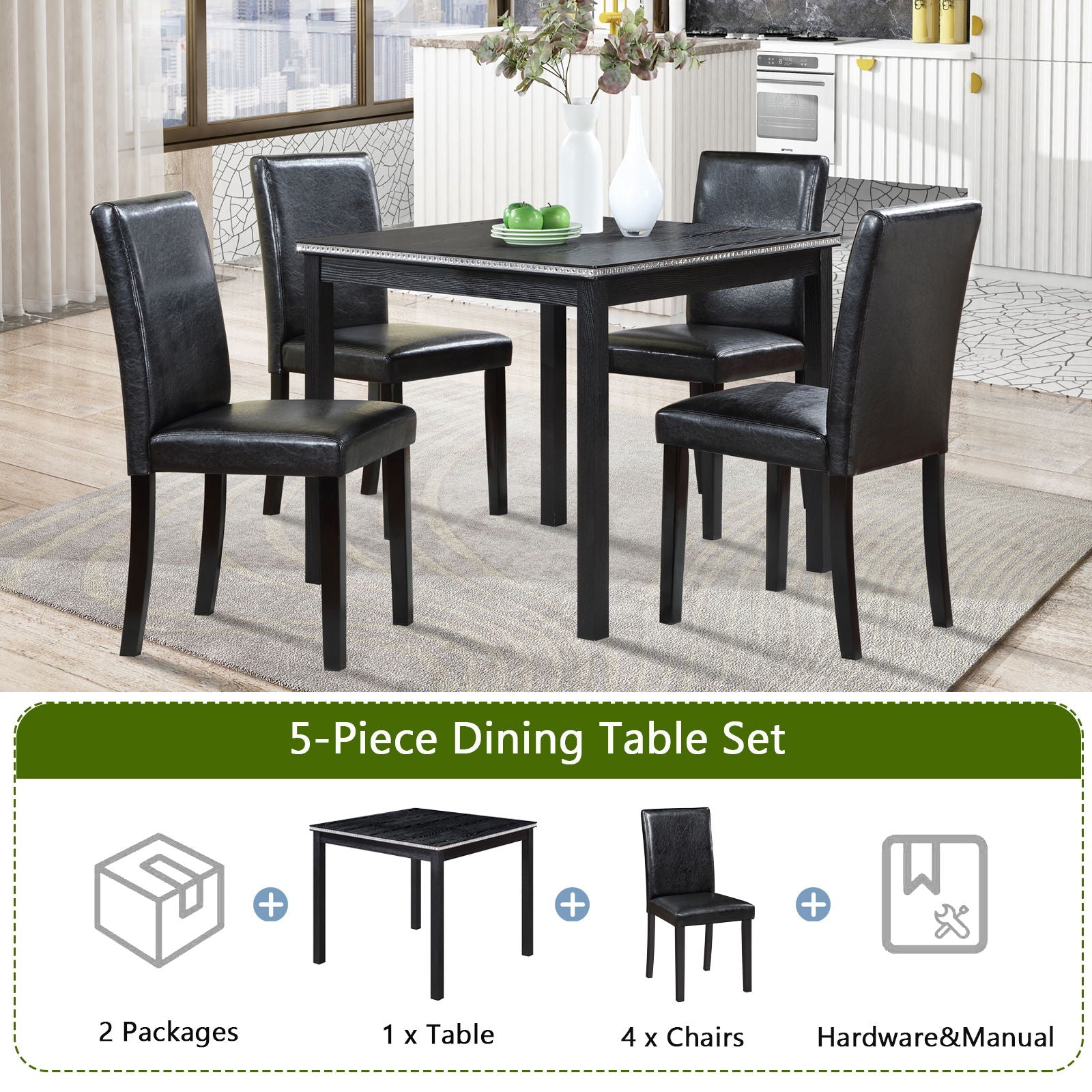 5 Pieces Wooden Dining Table Set, Square Table And 4 Upholstered Chairs - Best Buy Furniture
