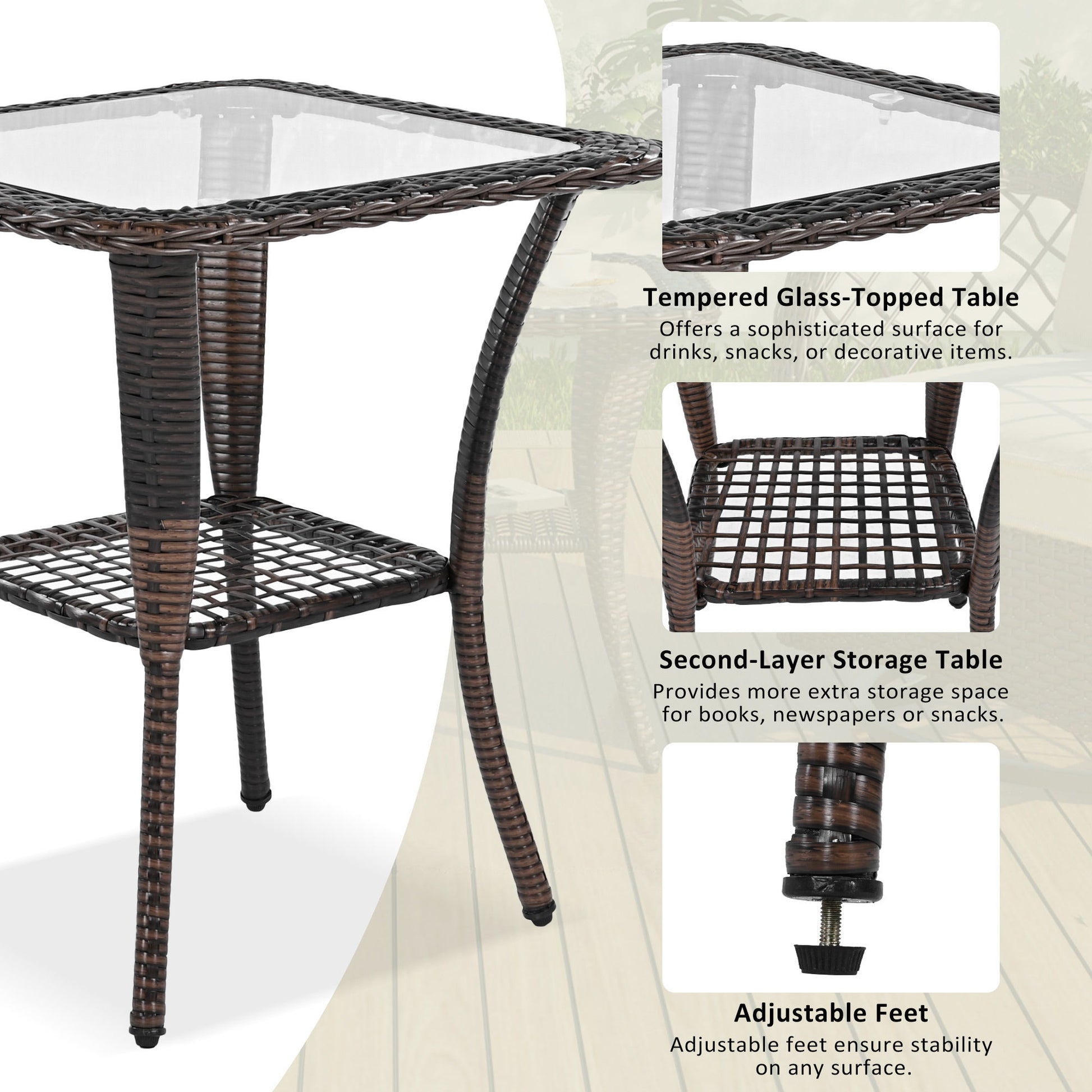 3 Piece Outdoor Chair & Table Set Chat Set, 2 Person Rattan Seating Group - Best Buy Furniture