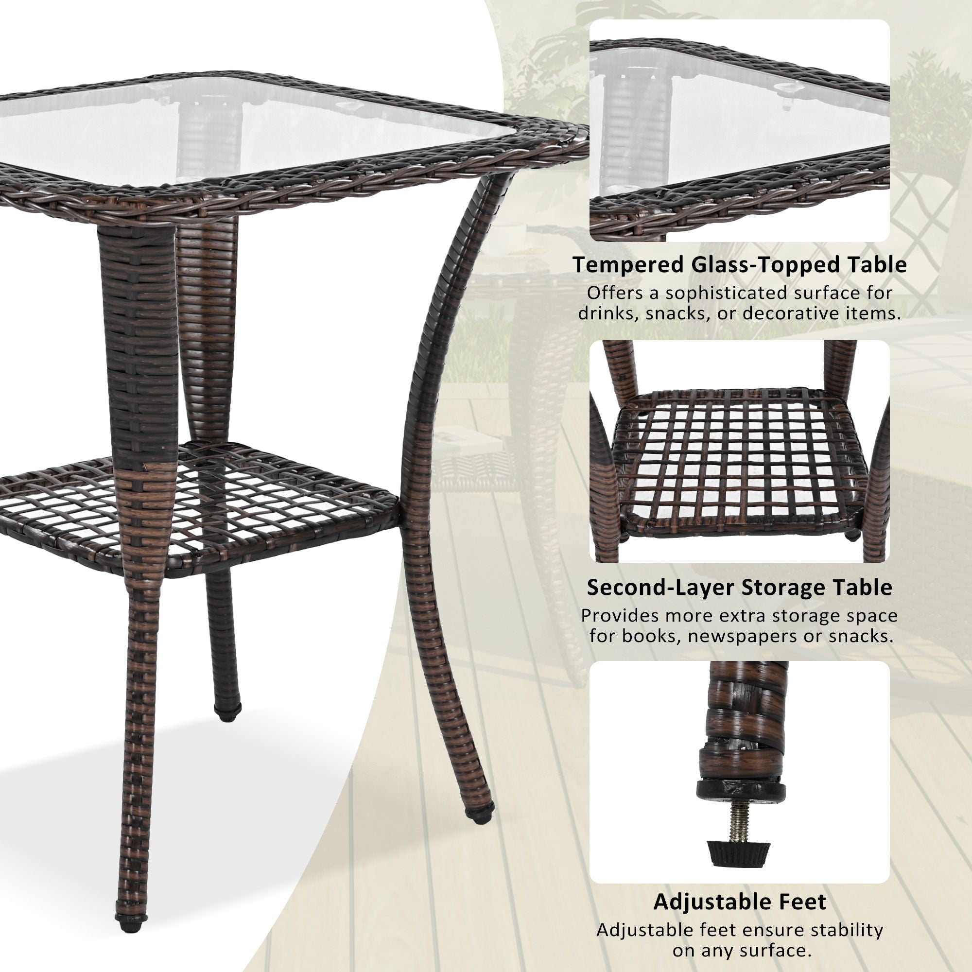 3 Piece Outdoor Chair & Table Set Chat Set, 2 Person Rattan Seating Group - Best Buy Furniture
