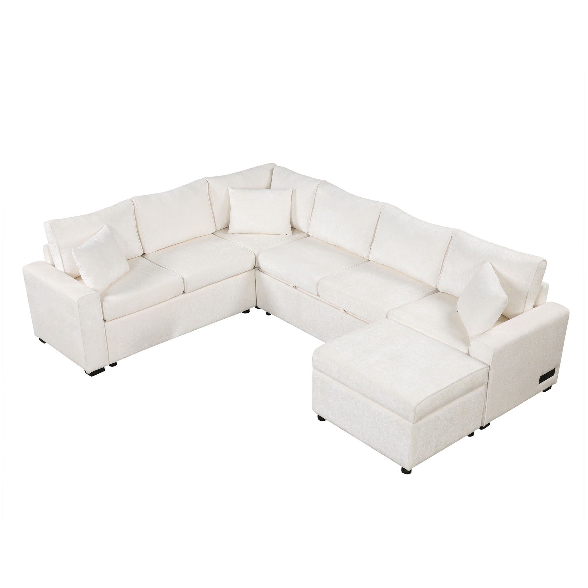 Sectional Sofa Pull-Out Sofa Bed Sleeper With A Storage Ottoman, Three Pillows And Charging Devices For Living Room - Best Buy Furniture
