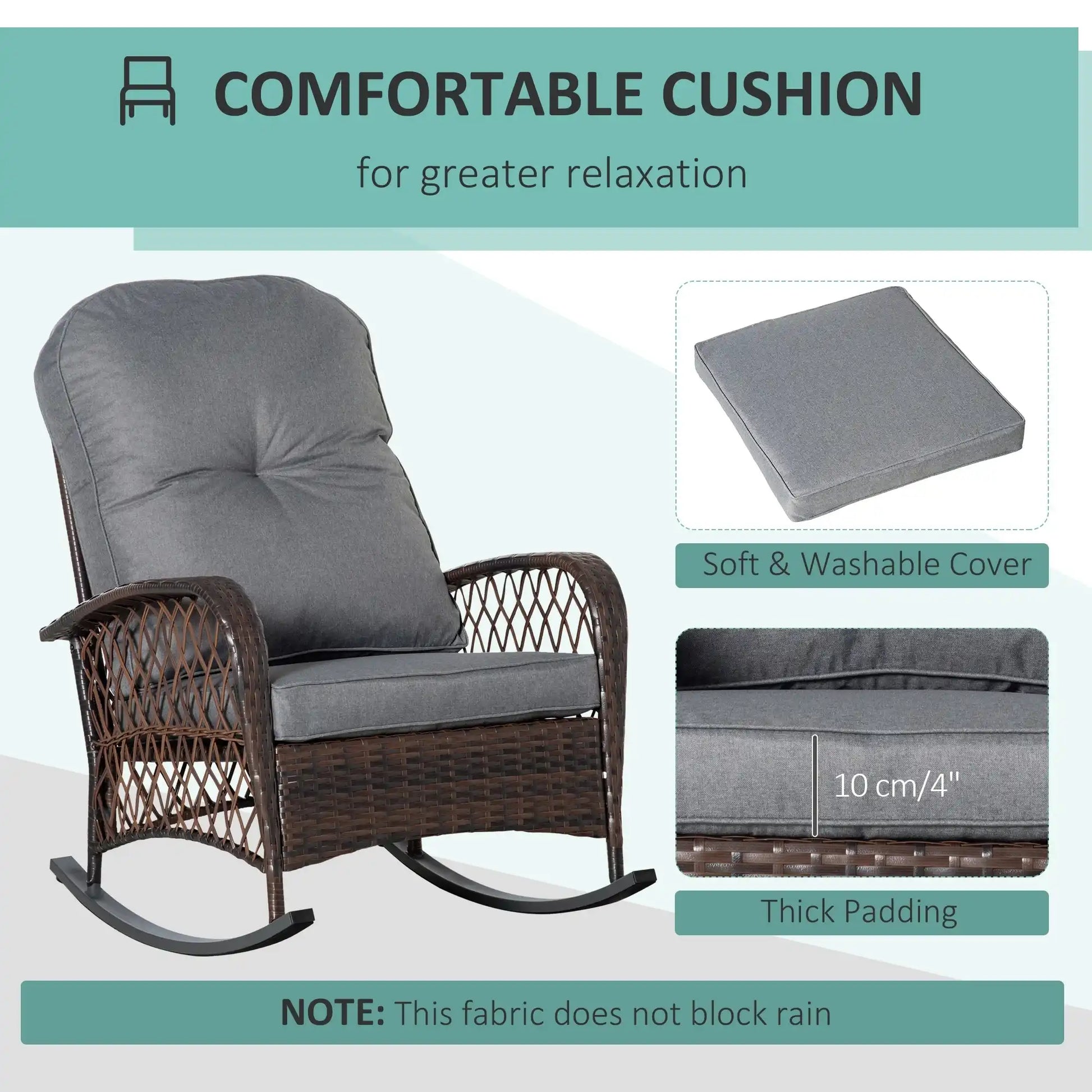Outsunny Outdoor Wicker Rocking Chair with Wide Seat, Thick, Soft Cushion - Best Buy Furniture
