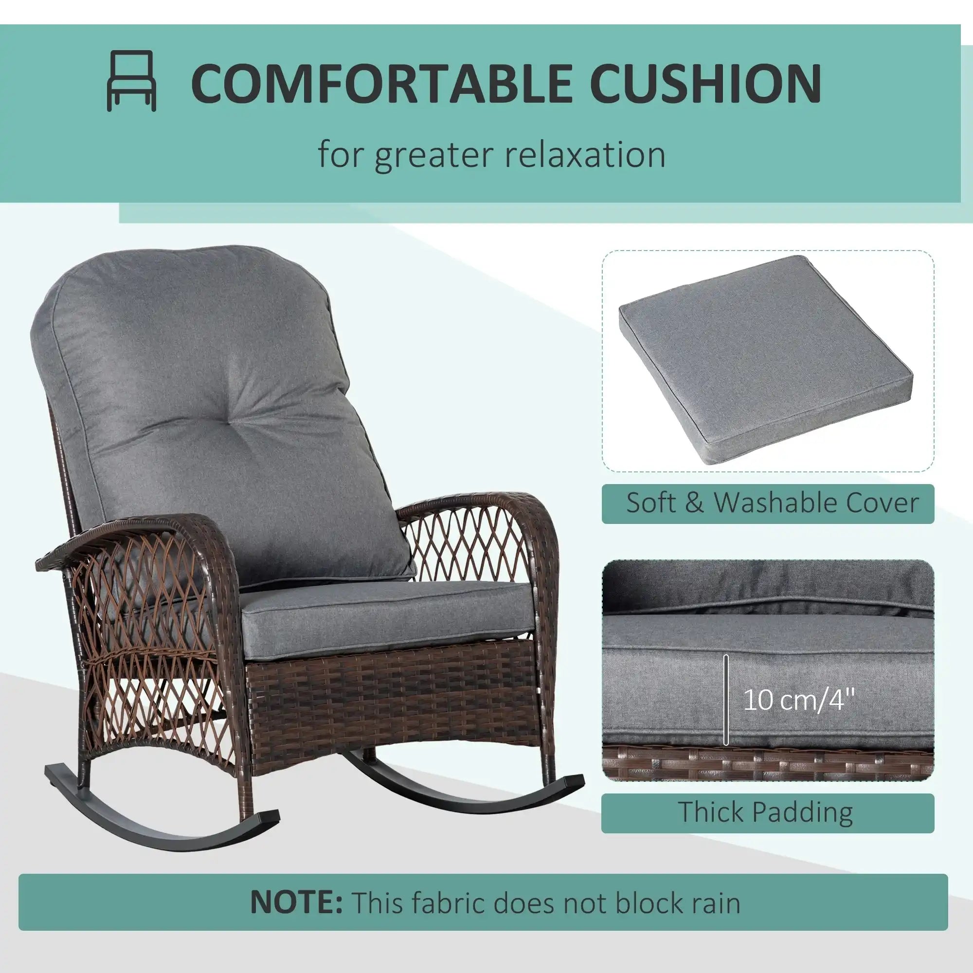 Outsunny Outdoor Wicker Rocking Chair with Wide Seat, Thick, Soft Cushion - Best Buy Furniture