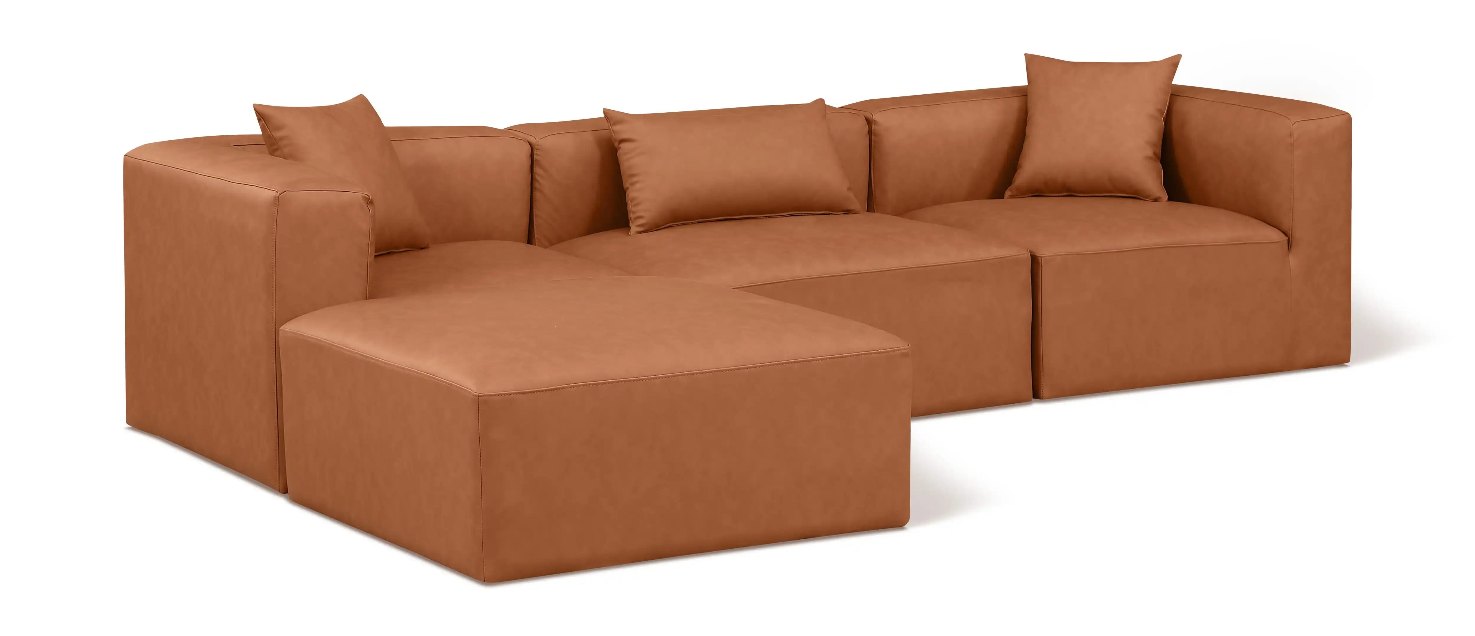 Cube - 4 Piece Modular Sectional With Chaise - Cognac - Best Buy Furniture