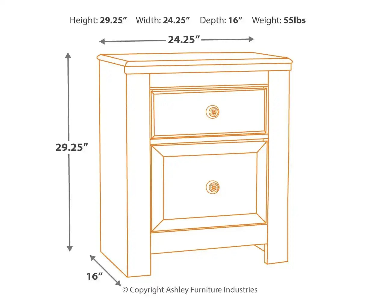 Paxberry - Two Drawer Night Stand - Whitewash - Best Buy Furniture