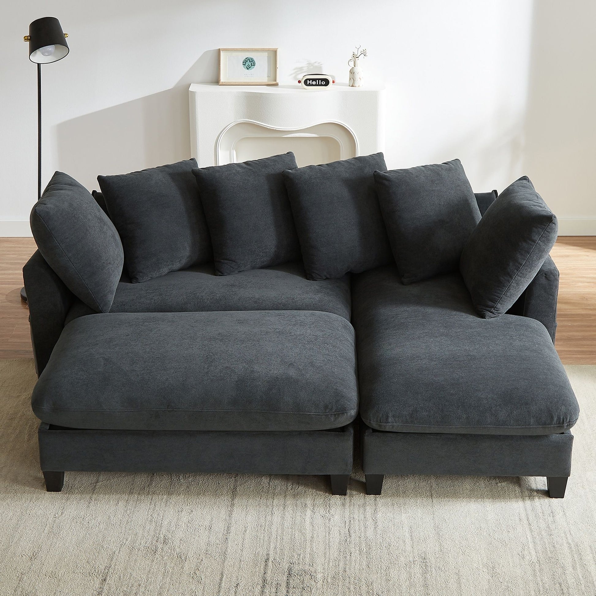 Upholstered L Shaped Sectional Sofa With Storage, Movable Ottoman, And 6 Throw Pillows - Best Buy Furniture