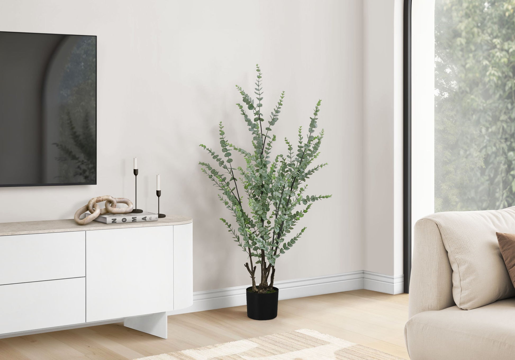 44" Tall, Artificial Plant, Eucalyptus Tree, Indoor, Faux, Fake, Floor, Greenery, Potted, Real Touch, Decorative - Green / Black - Best Buy Furniture