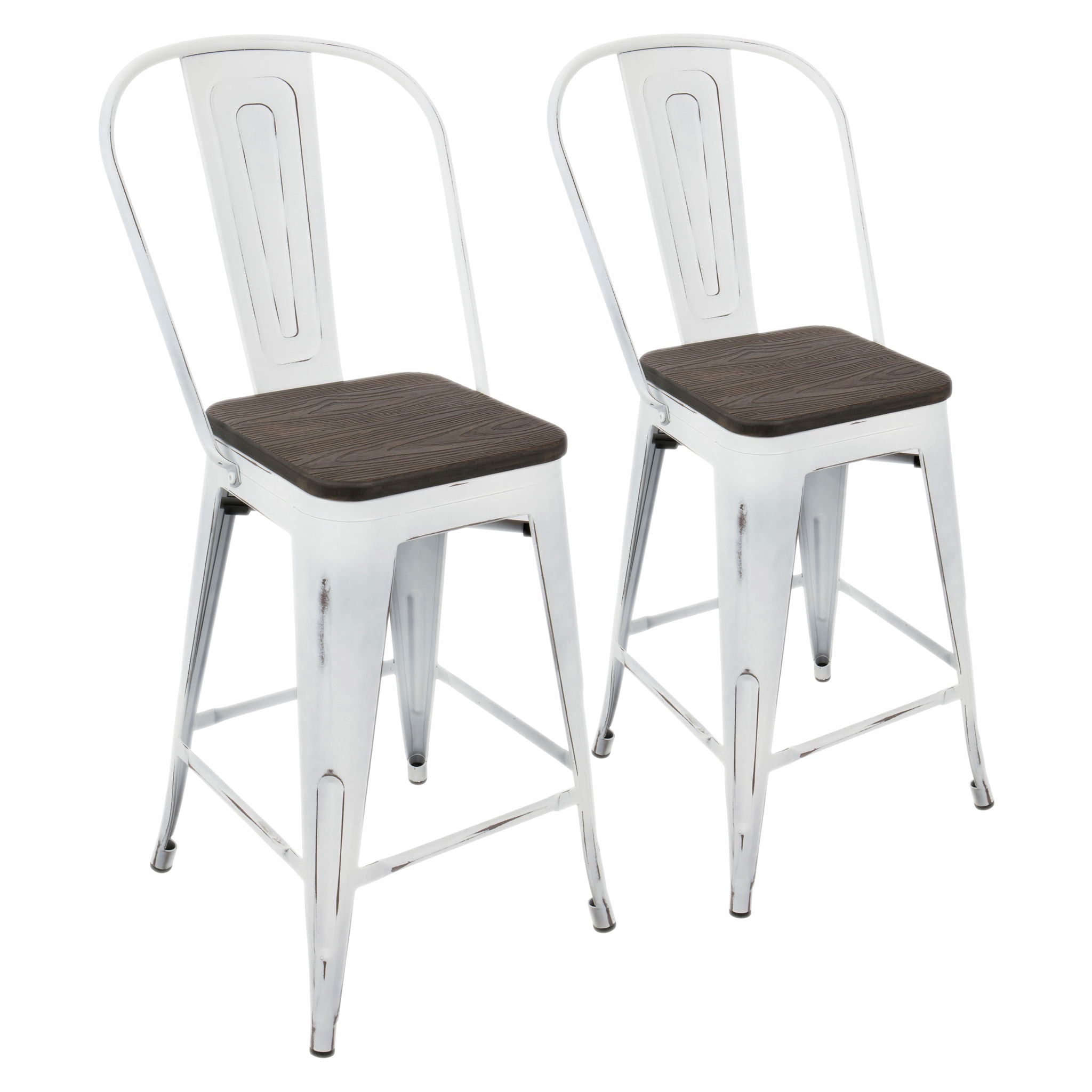 Oregon - Industrial High Back Counter Stool (Set of 2) - Vintage White / Espresso - Best Buy Furniture