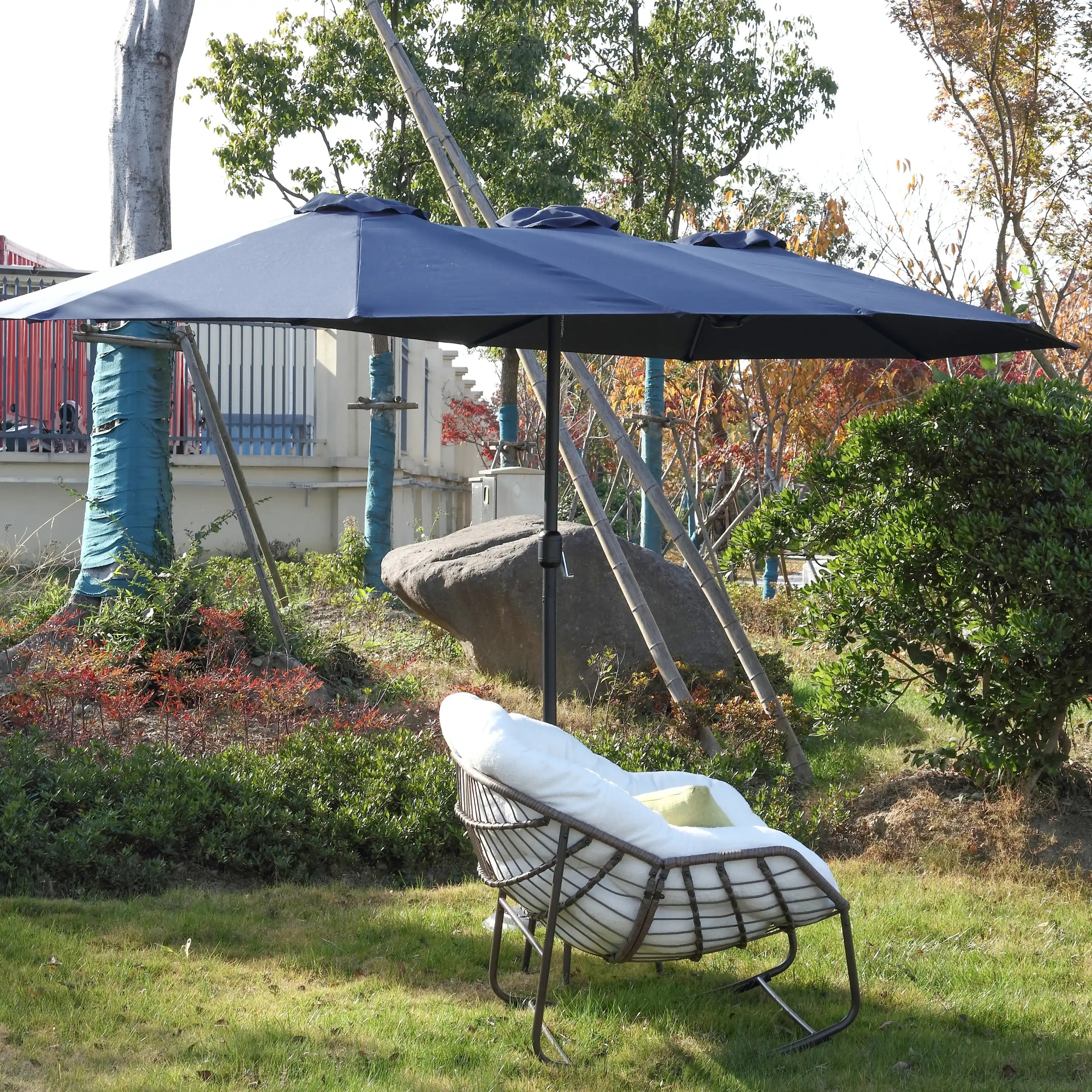 14.8 Ft Double Sided Outdoor Umbrella Rectangular Large with Crank ( Navy blue ) - Best Buy Furniture