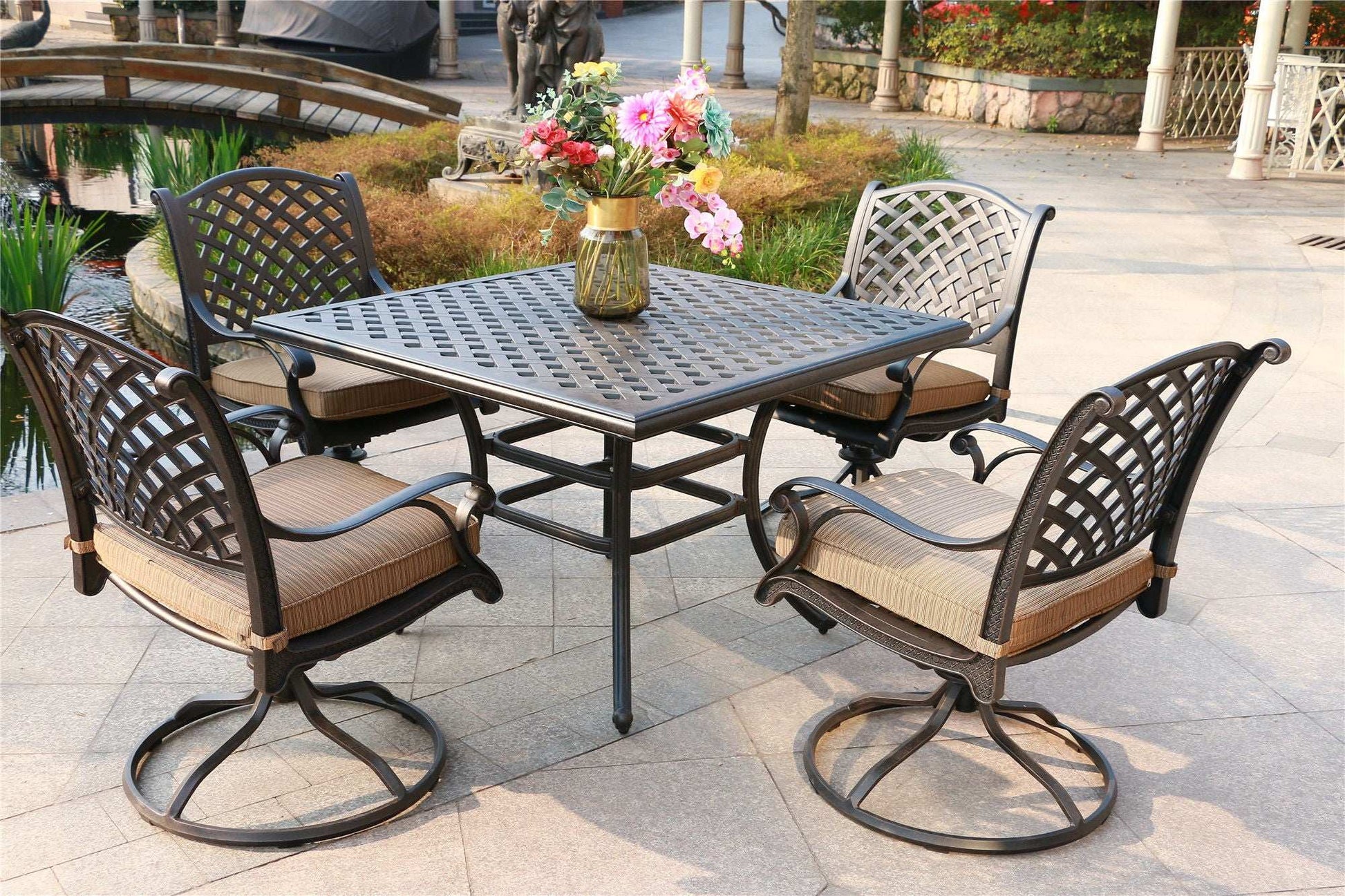 Square 4 Person 43.19" Long Aluminum Dining Set With Cushions - Best Buy Furniture