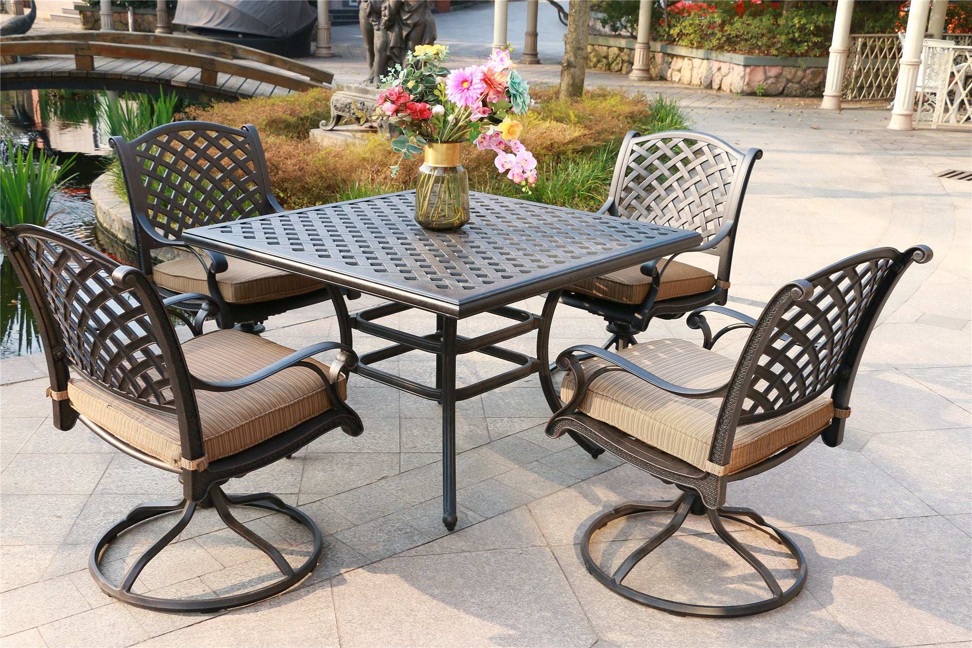 Square 4 Person 43.19" Long Aluminum Dining Set With Cushions - Best Buy Furniture