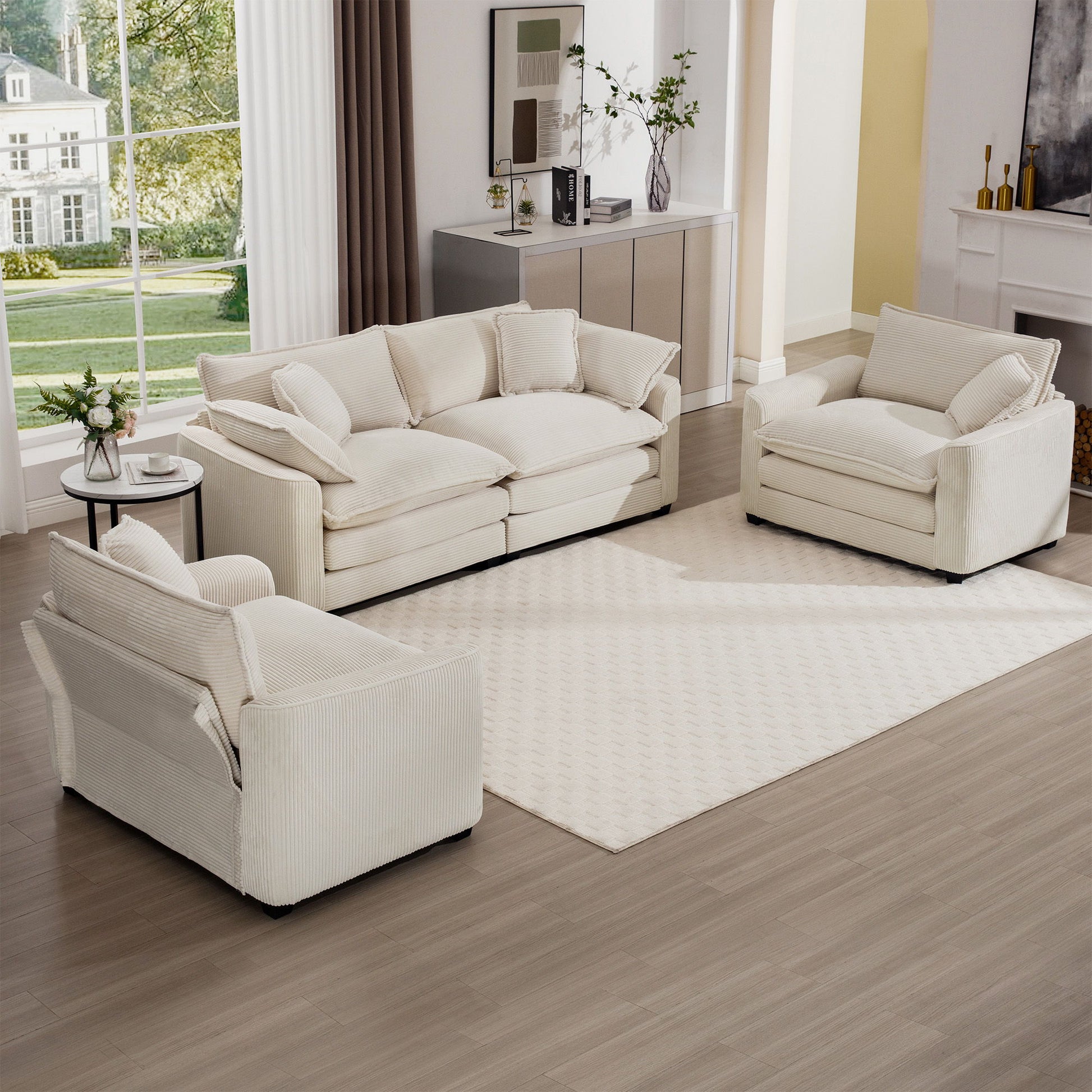 Elegant Corduroy Oversized Sectional Sofa Set With Deep Seats And Flexible Layout - Best Buy Furniture