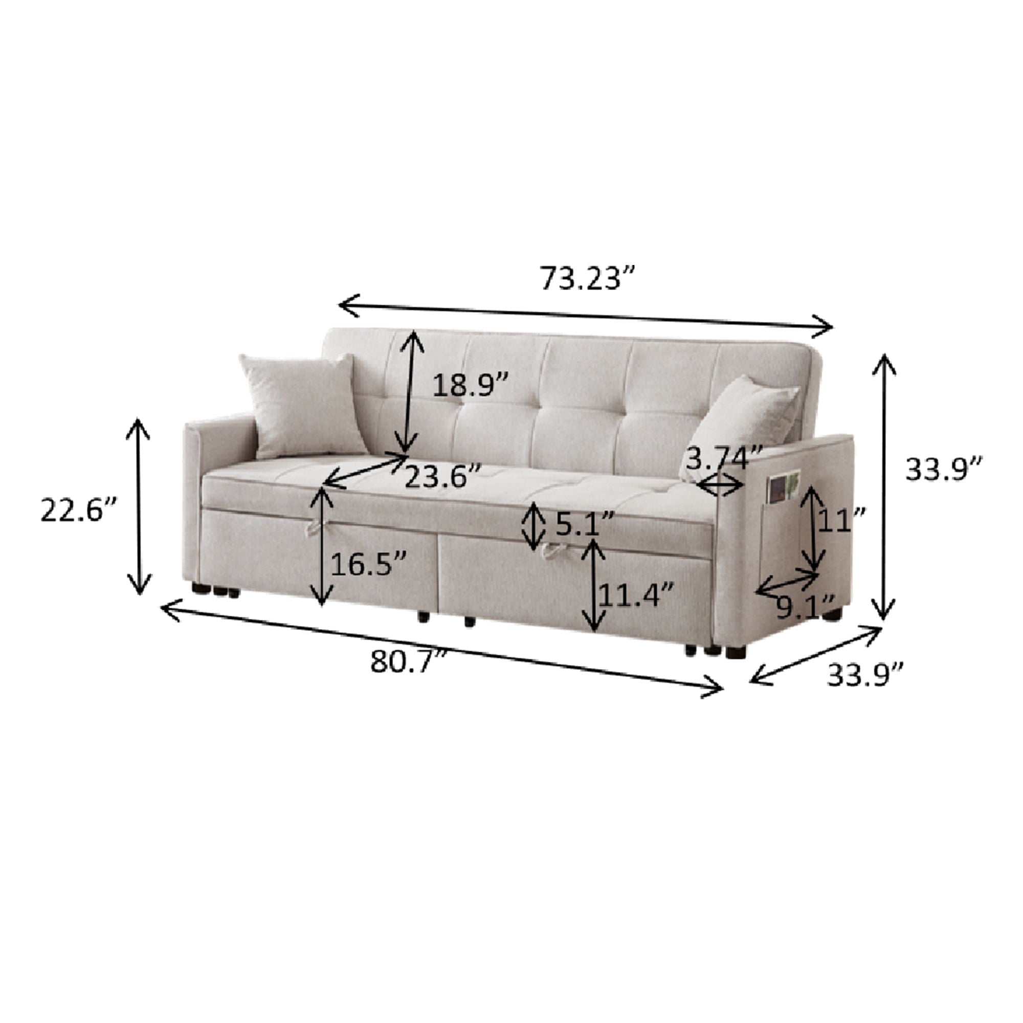 3 In 1 Convertible Sleeper Sofa Bed, Reclining Backrest, Pillows, Pockets - Best Buy Furniture