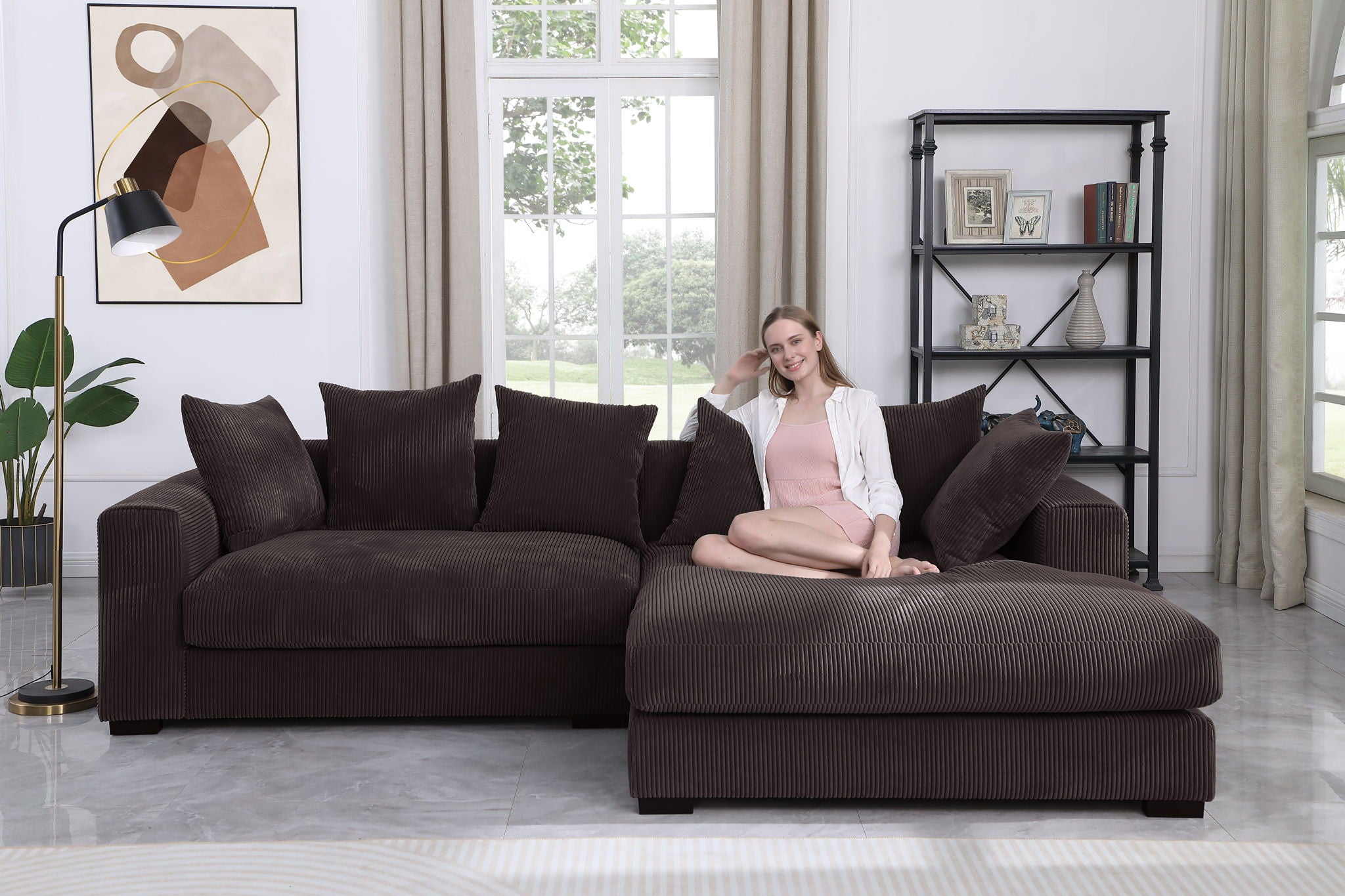 Naomi - 3 Piece Upholstered Sectional - Dark Brown - Best Buy Furniture