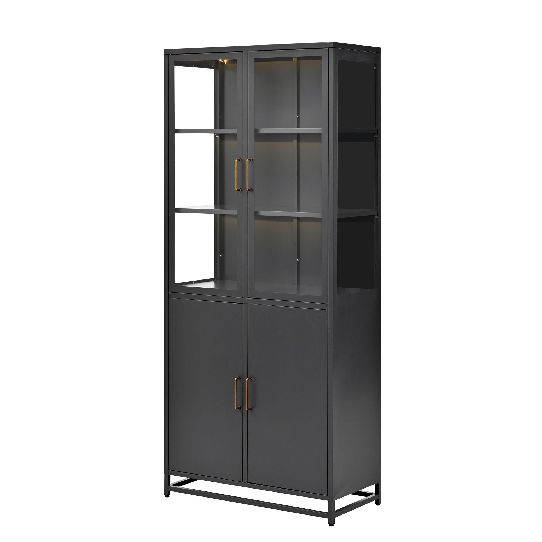 Modern Style Tall Steel Display Cabinet With Double Glass Doors, LED Lights - Best Buy Furniture
