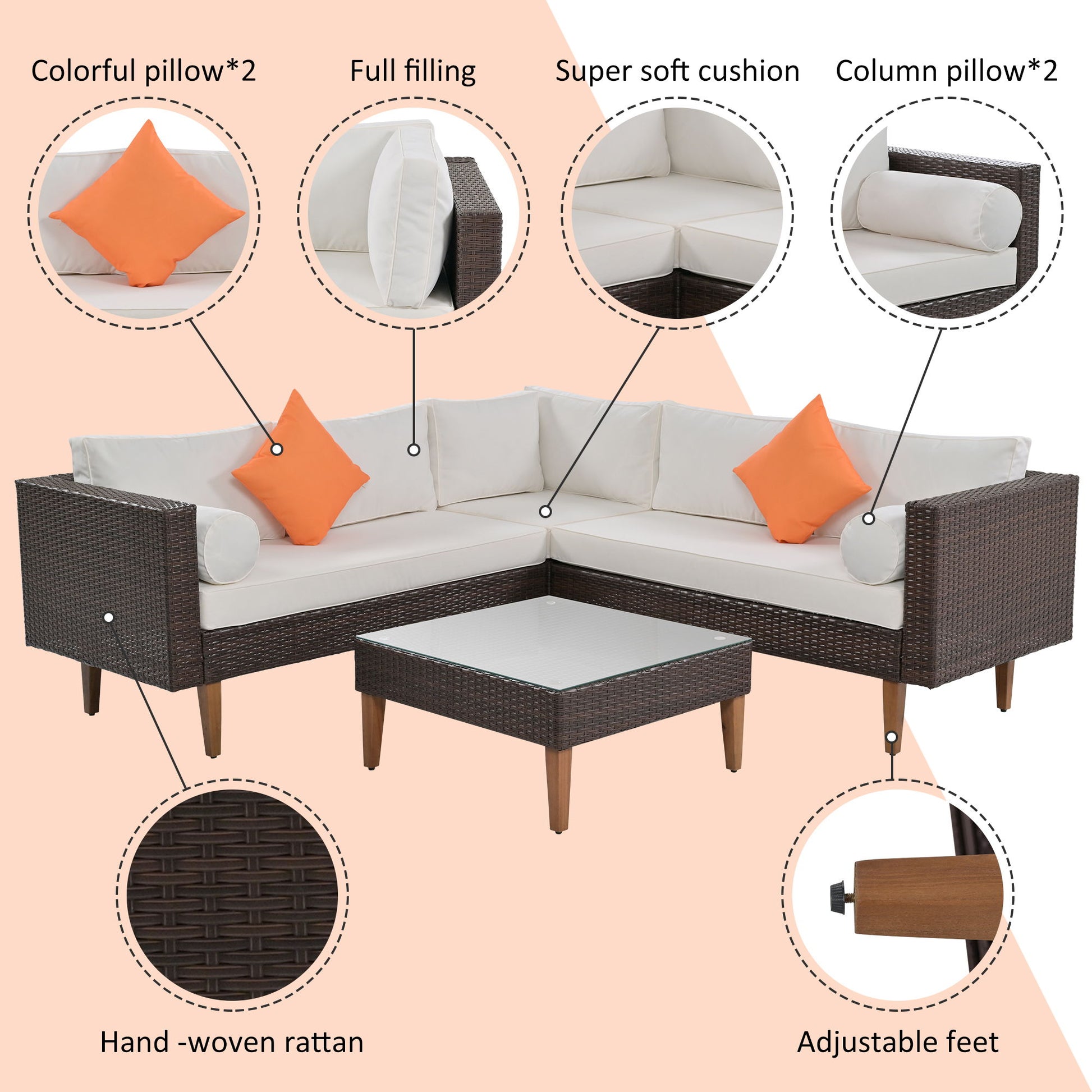 4 Pieces Outdoor Wicker L-Shape Sofa Set - Best Buy Furniture
