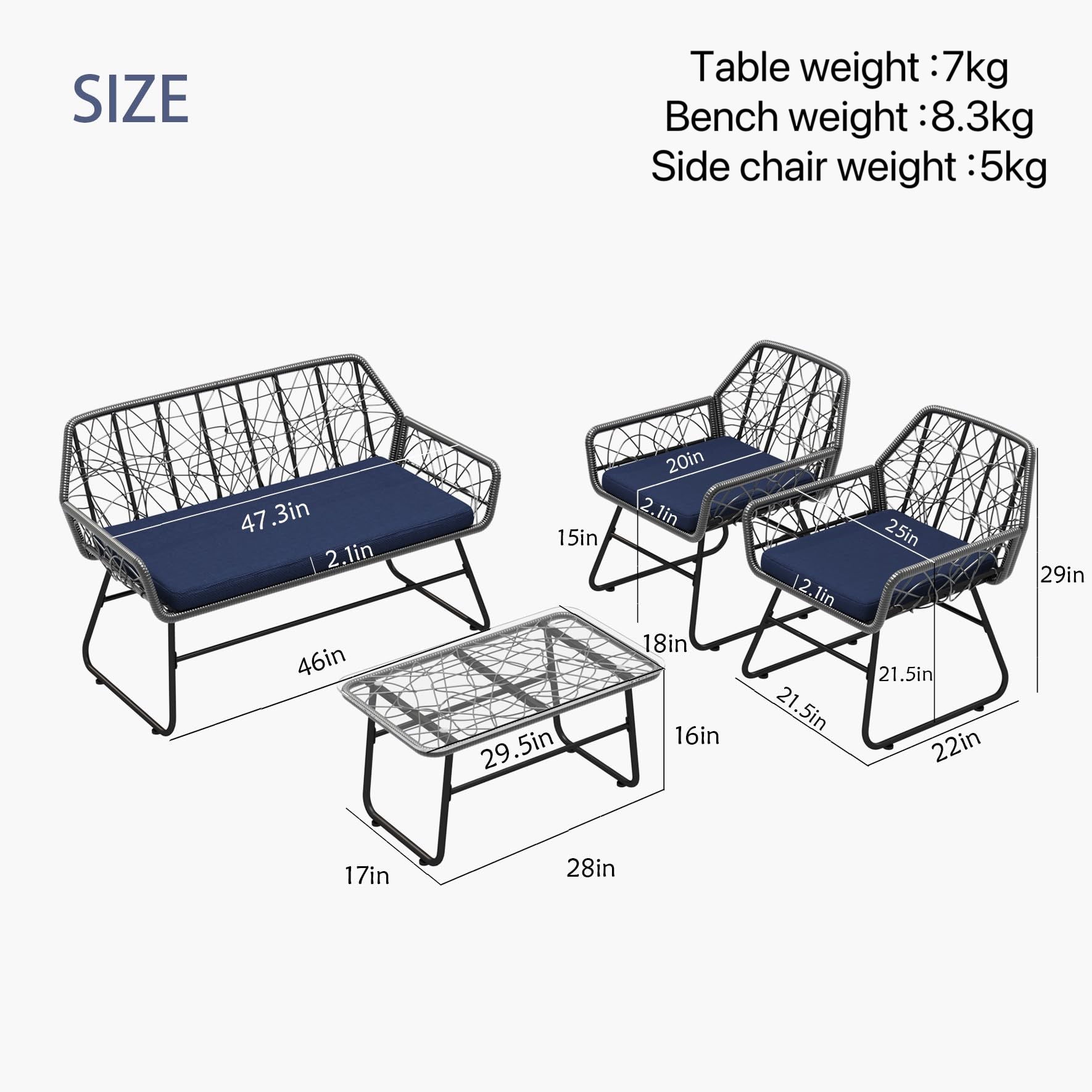 4 Piece Wicker Patio Furniture Set With Tempered Glass Table And Detachable Cushions - Best Buy Furniture