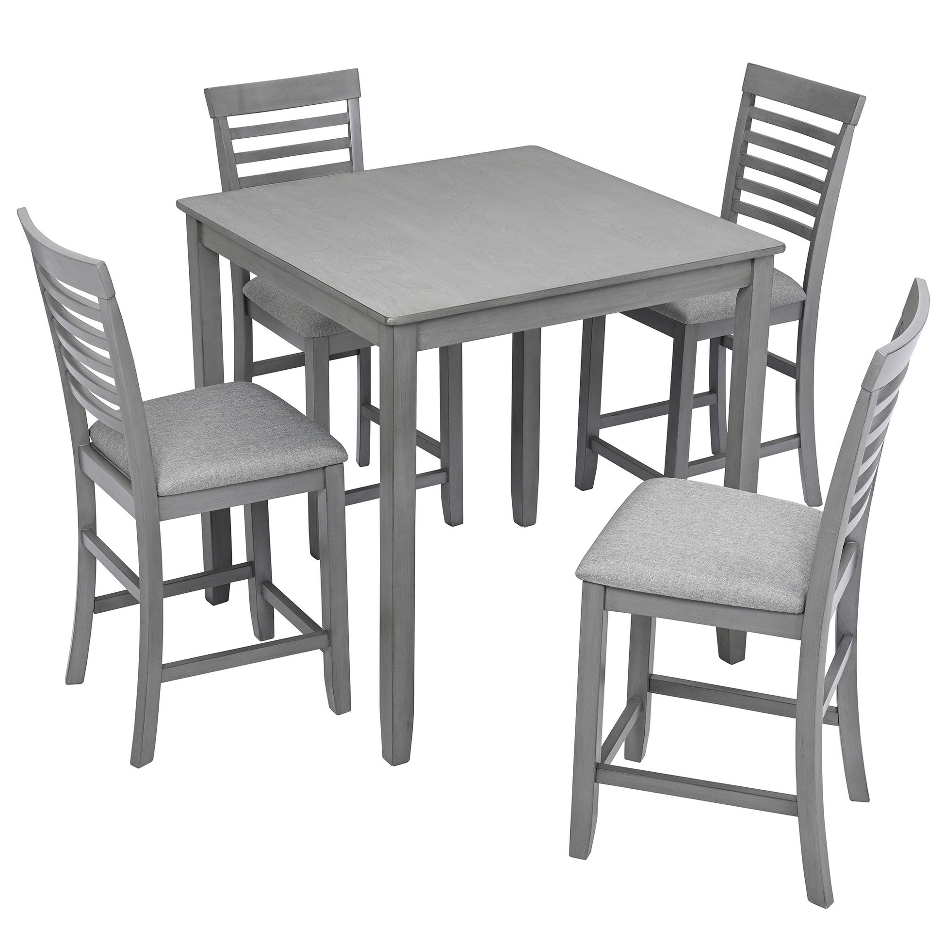 5 Piece Dining Table Set, Wooden Dining Square Table Set For 4, Counter Height Kitchen Table Set With Square Table And 4 Upholstered Chairs - Gray - Best Buy Furniture