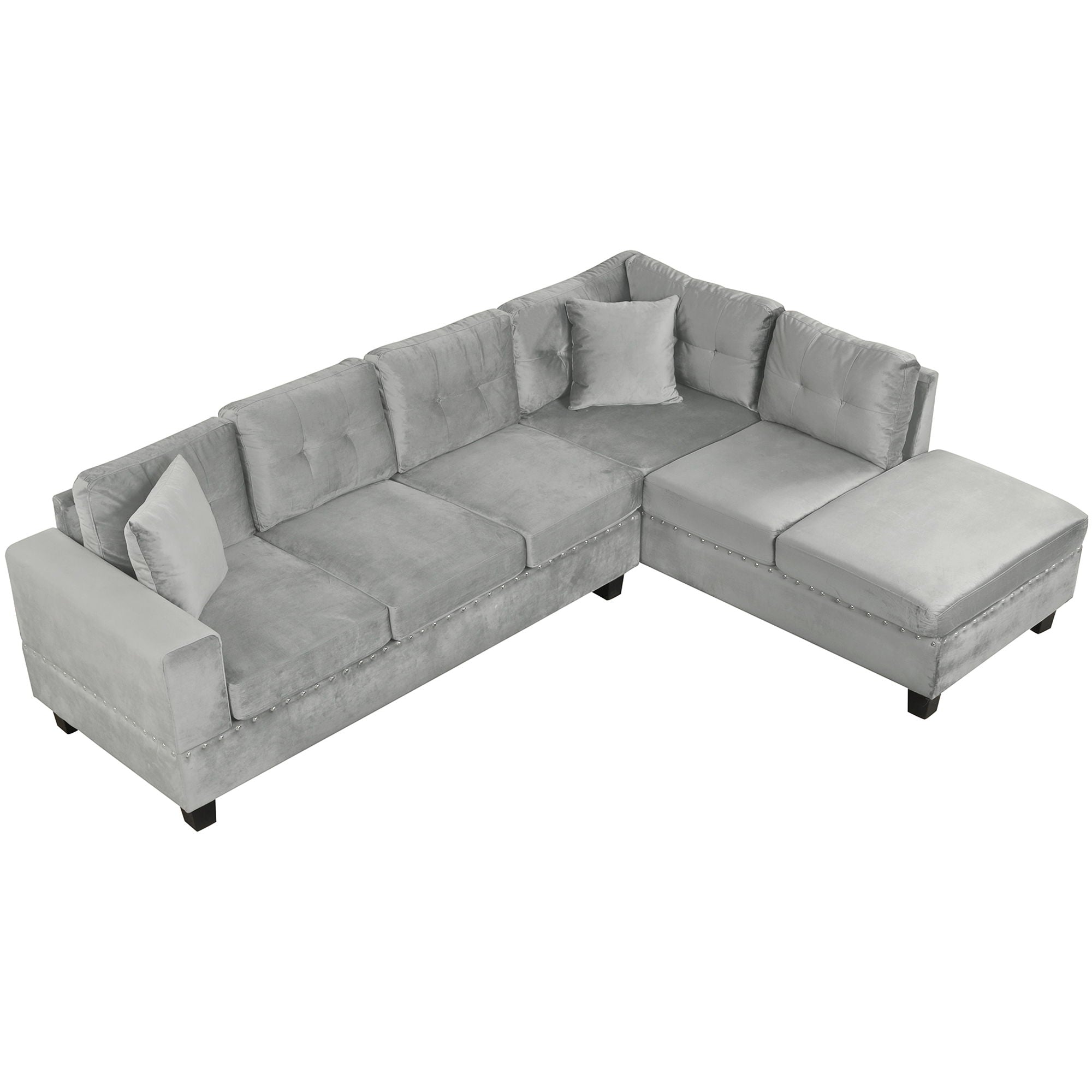 Modern Sectional Sofa With Storage Ottoman, L - Shape Couch With 2 Pillows And Cup Holders - Best Buy Furniture