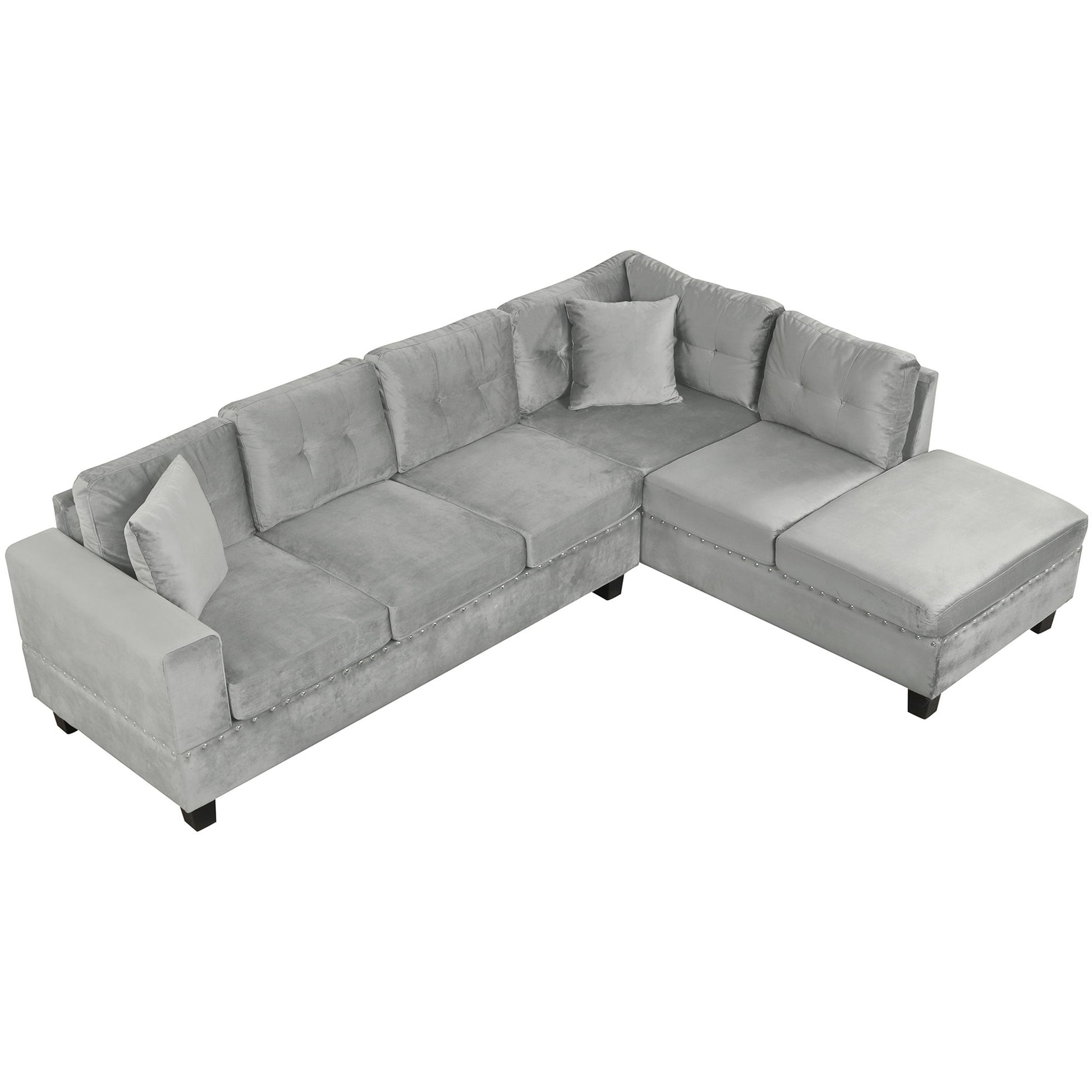 Modern Sectional Sofa With Storage Ottoman, L - Shape Couch With 2 Pillows And Cup Holders - Best Buy Furniture