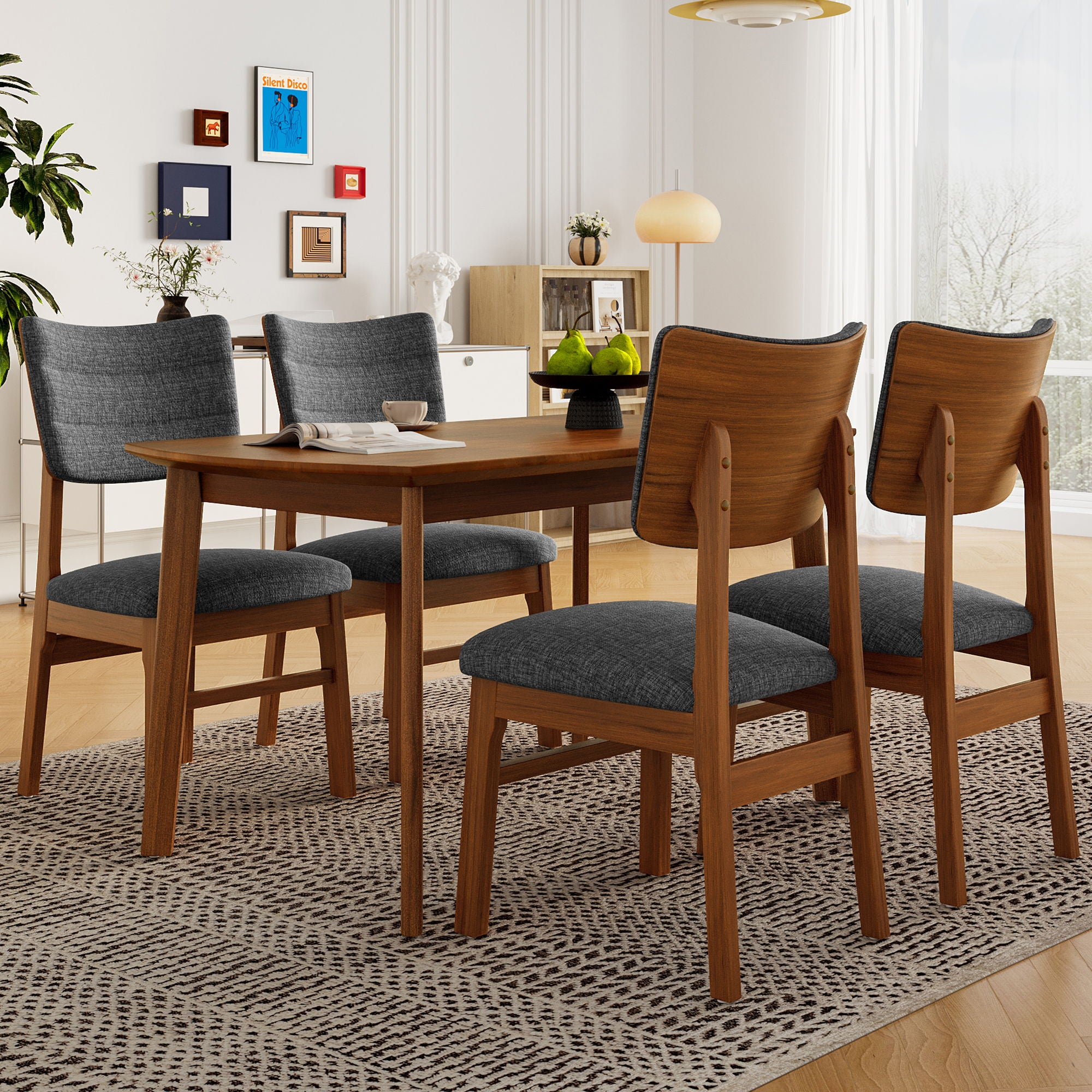 Mid Century Modern Dining Table Set For 4, Solid Wood Dining Table And Solid Wood Chairs, 5 Pieces Farmhouse Dining Table And 4 Upholstered Chairs - Brown / Gray - Best Buy Furniture