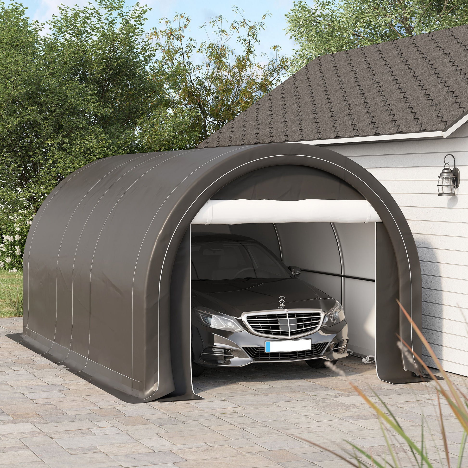 Outsunny - 10' x 16' Carport, Heavy Duty Portable Garage Storage Tent With Large Zippered Door, Anti-Uv Pe Canopy Cover For Car, Truck, Boat, Motorcycle, Bike, Garden Tools, Outdoor Work - Best Buy Furniture