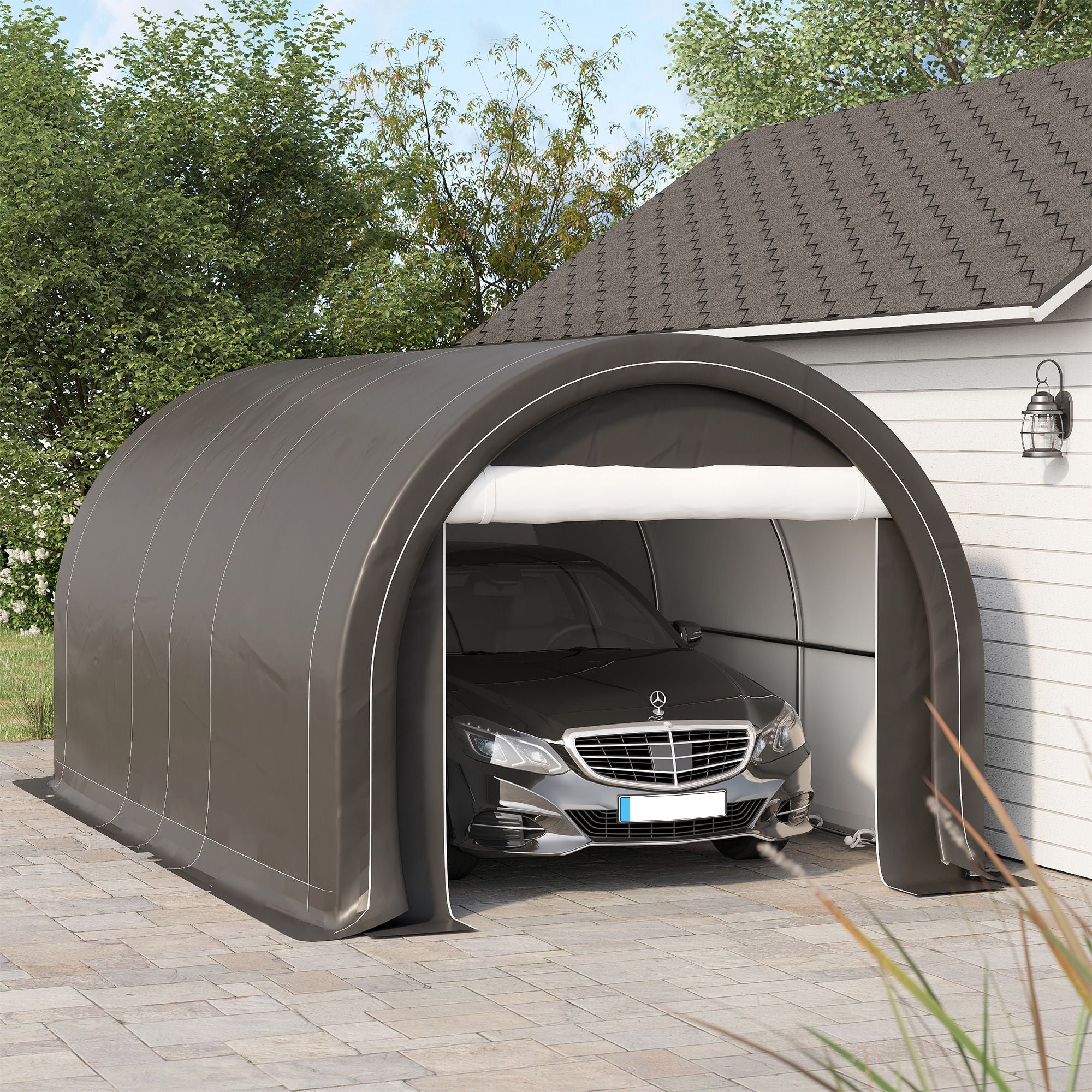 Outsunny - 10' x 16' Carport, Heavy Duty Portable Garage Storage Tent With Large Zippered Door, Anti-Uv Pe Canopy Cover For Car, Truck, Boat, Motorcycle, Bike, Garden Tools, Outdoor Work - Best Buy Furniture