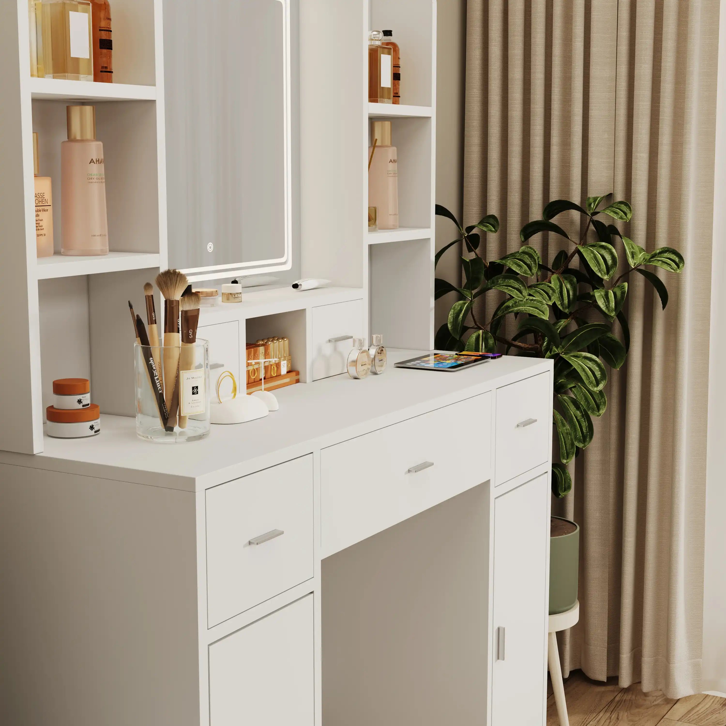 Jolie White Modern Makeup Vanity With LED Mirror - Best Buy Furniture