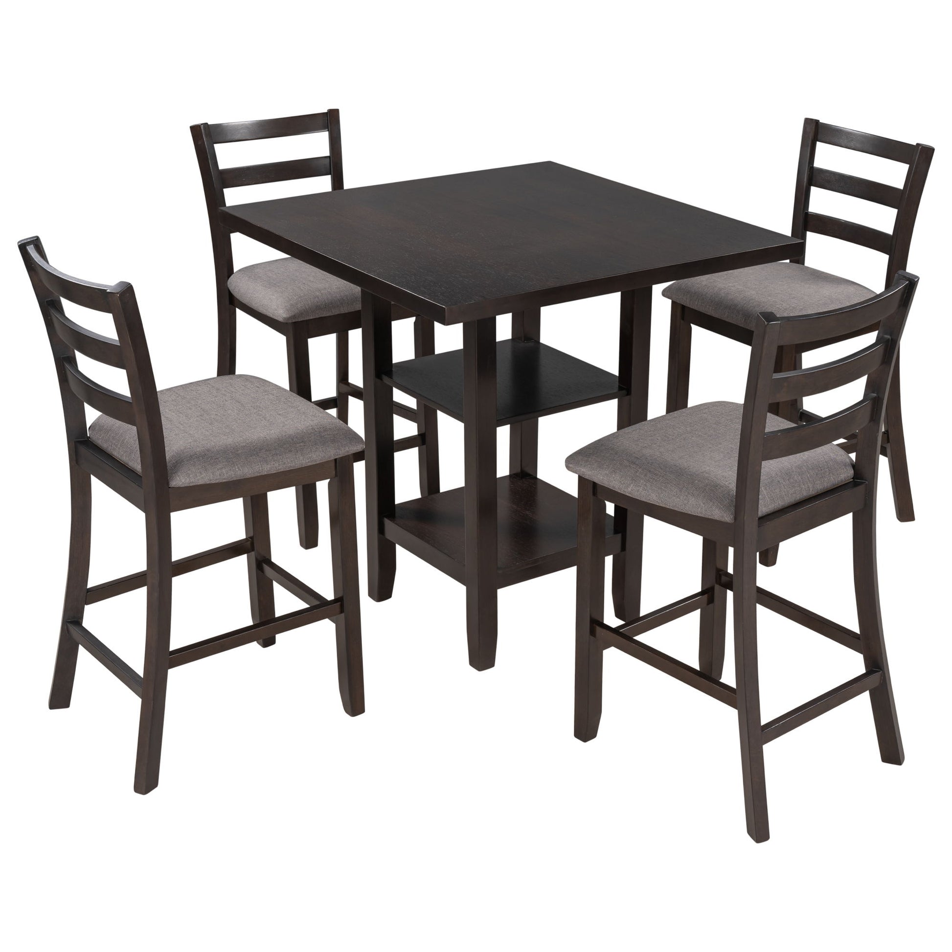 5 Piece Wooden Counter Height Dining Set With Padded Chairs, Storage Shelving - Best Buy Furniture