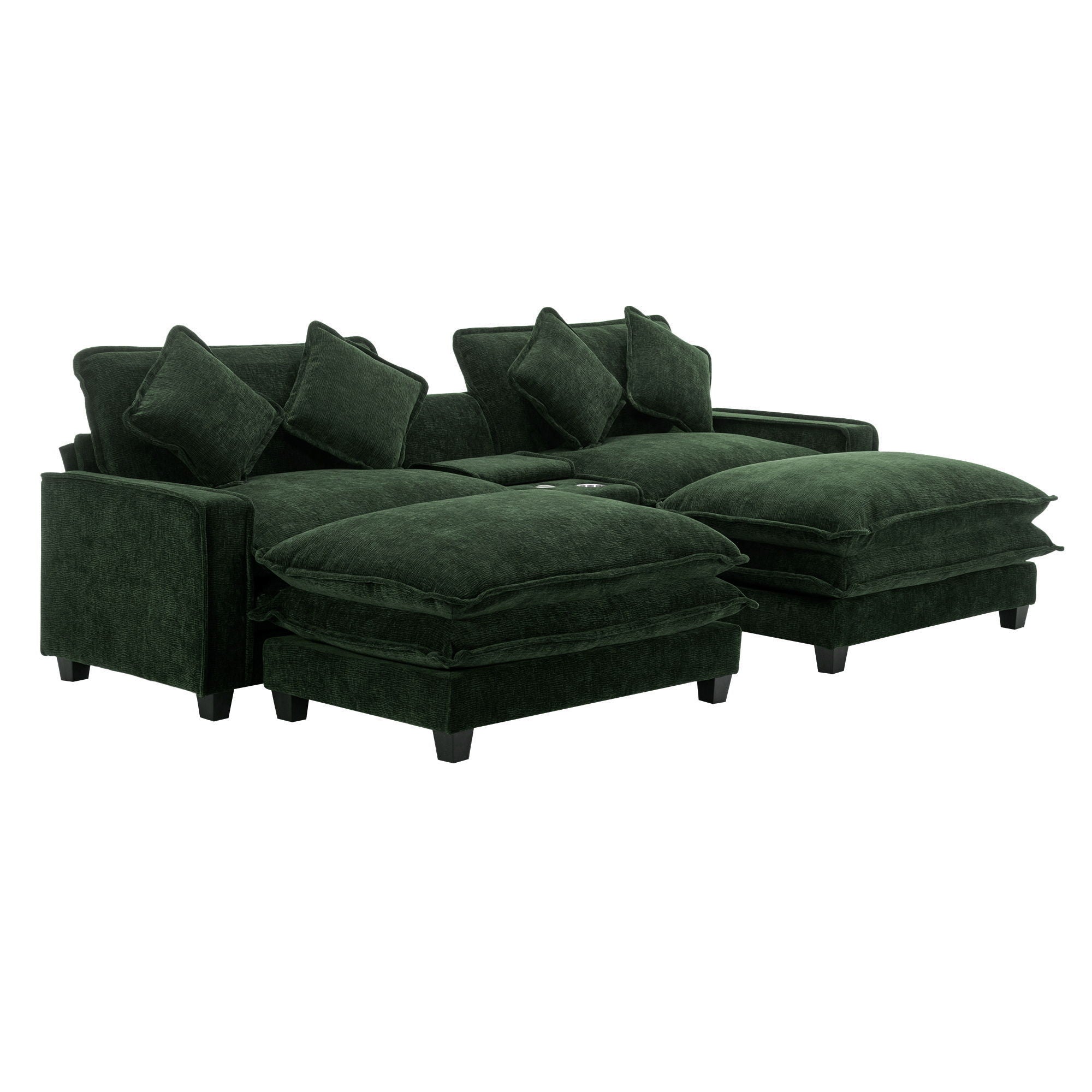 Sectional Sofa Chenille Upholstered Sofa With Two Removable Ottoman, Two USB Ports, Two Cup Holders And Large Storage Box For Living Room - Best Buy Furniture