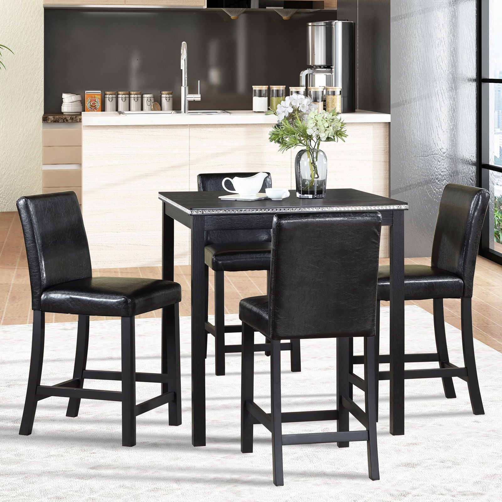 5 Pieces Counter Height Table Set, Kitchen Table With Square Table And 4 Upholstered Chairs - Best Buy Furniture