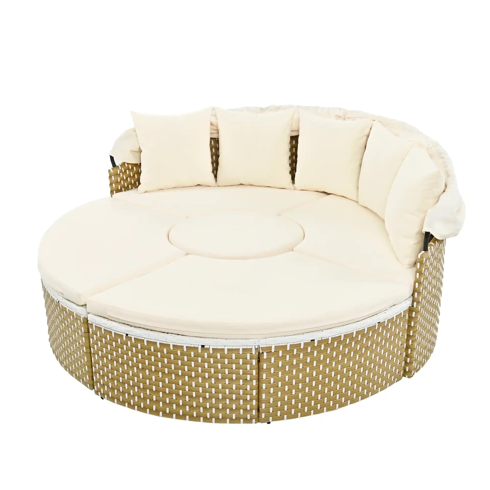 TOPMAX Round Outdoor Sectional Sofa Set Rattan Daybed - Best Buy Furniture