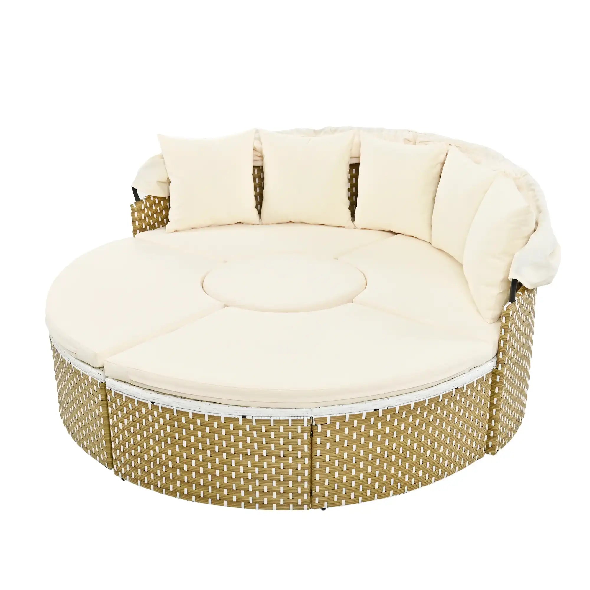 TOPMAX Round Outdoor Sectional Sofa Set Rattan Daybed - Best Buy Furniture