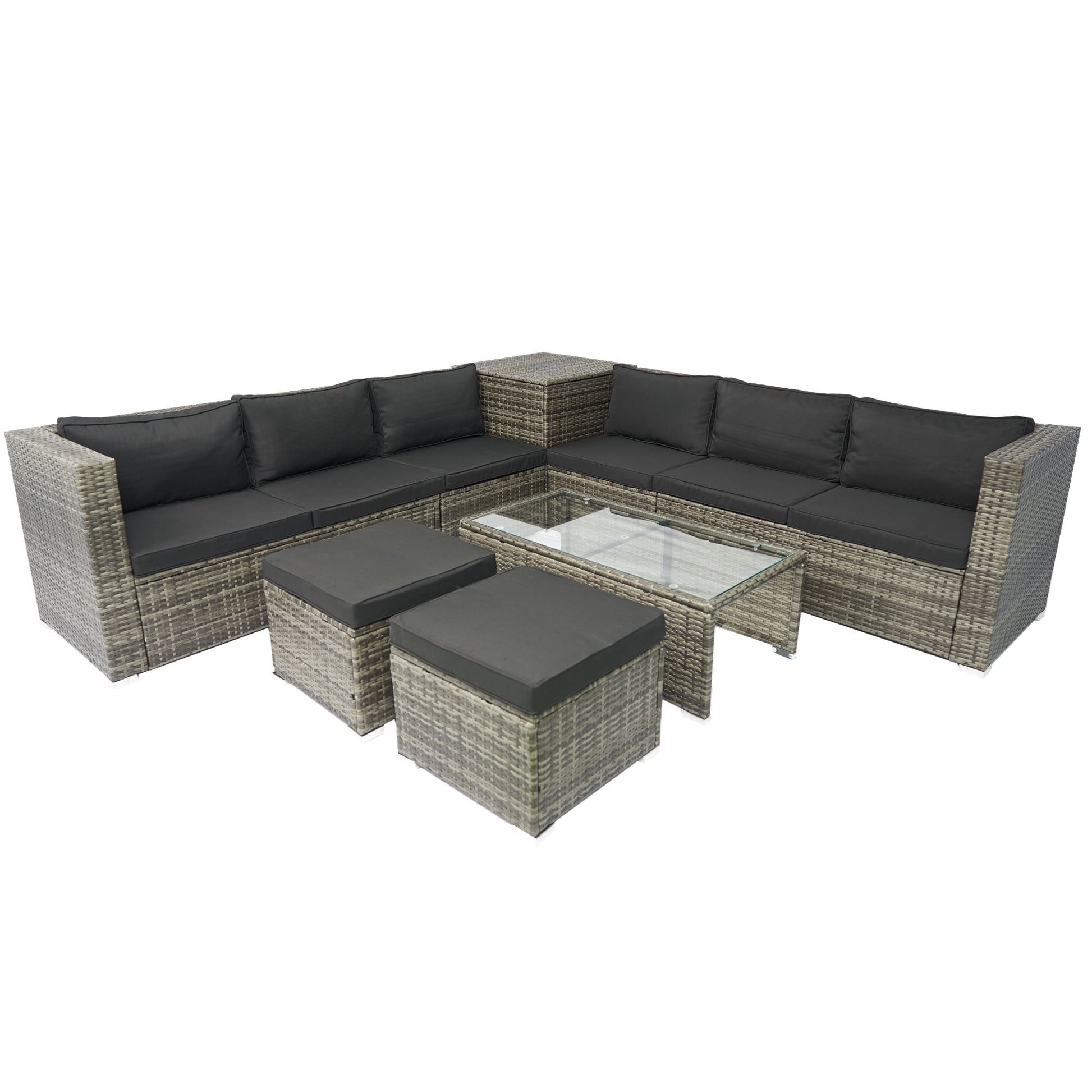 8 Piece Patio Sectional Wicker Rattan Outdoor Furniture Sof Set With One Storage Box Under Seat And Cushion Box - Gray / Black - Best Buy Furniture