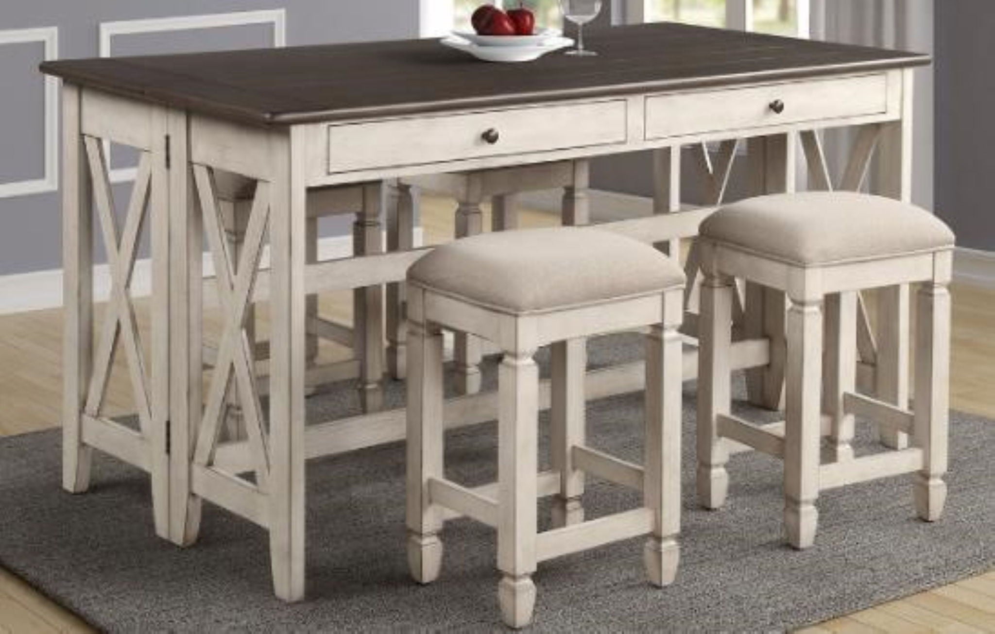 Drop Leaf Table With 4 Stools - Antique White - Best Buy Furniture