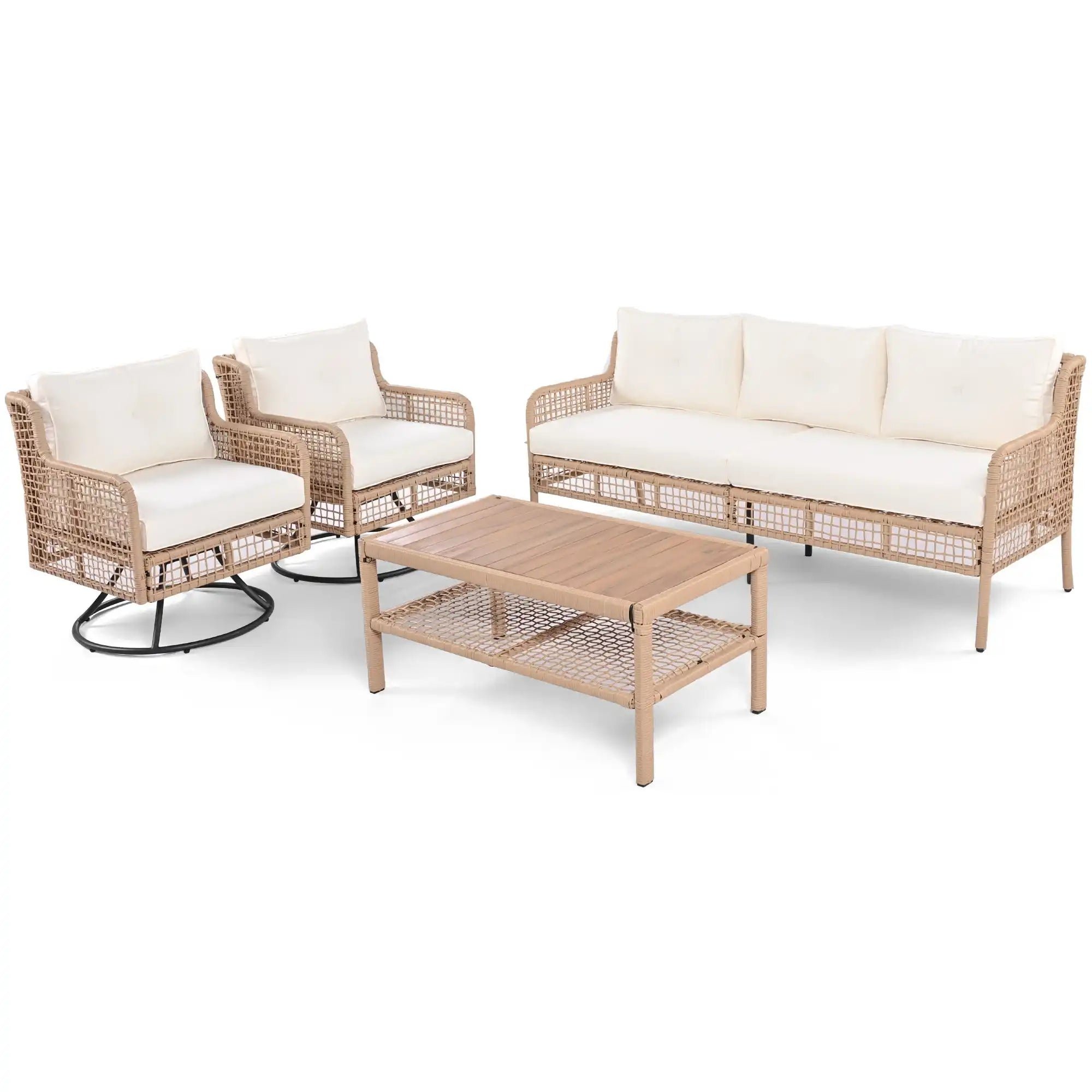 4 Piece Sectional Rattan Patio Furniture Set with Swivel Chairs - Best Buy Furniture