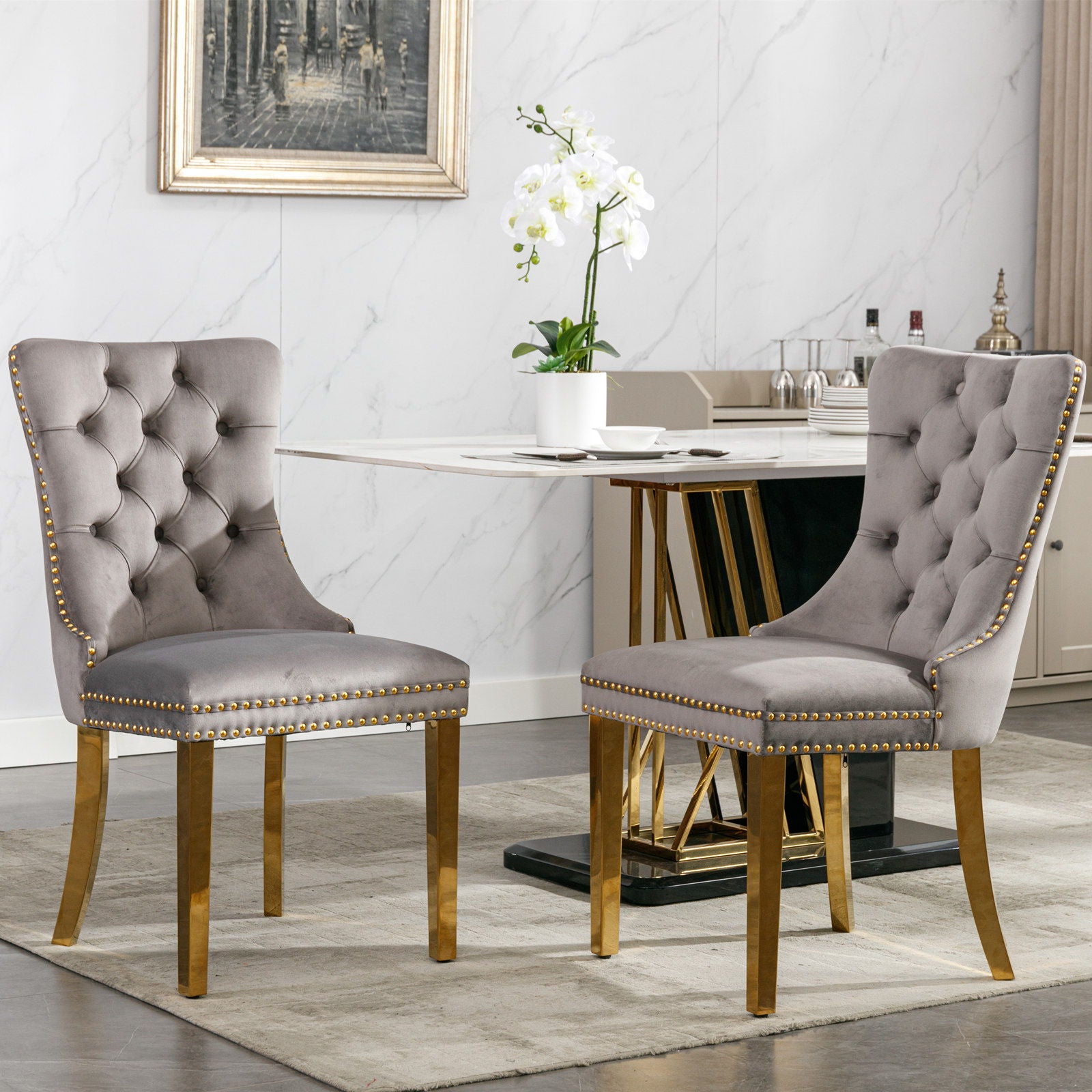 Nikki - Modern, High-End Tufted Solid Wood Contemporary Velvet Upholstered Dining Chair With Golden Stainless Steel Plating Legs, Nailhead Trim (Set of 2) - Best Buy Furniture