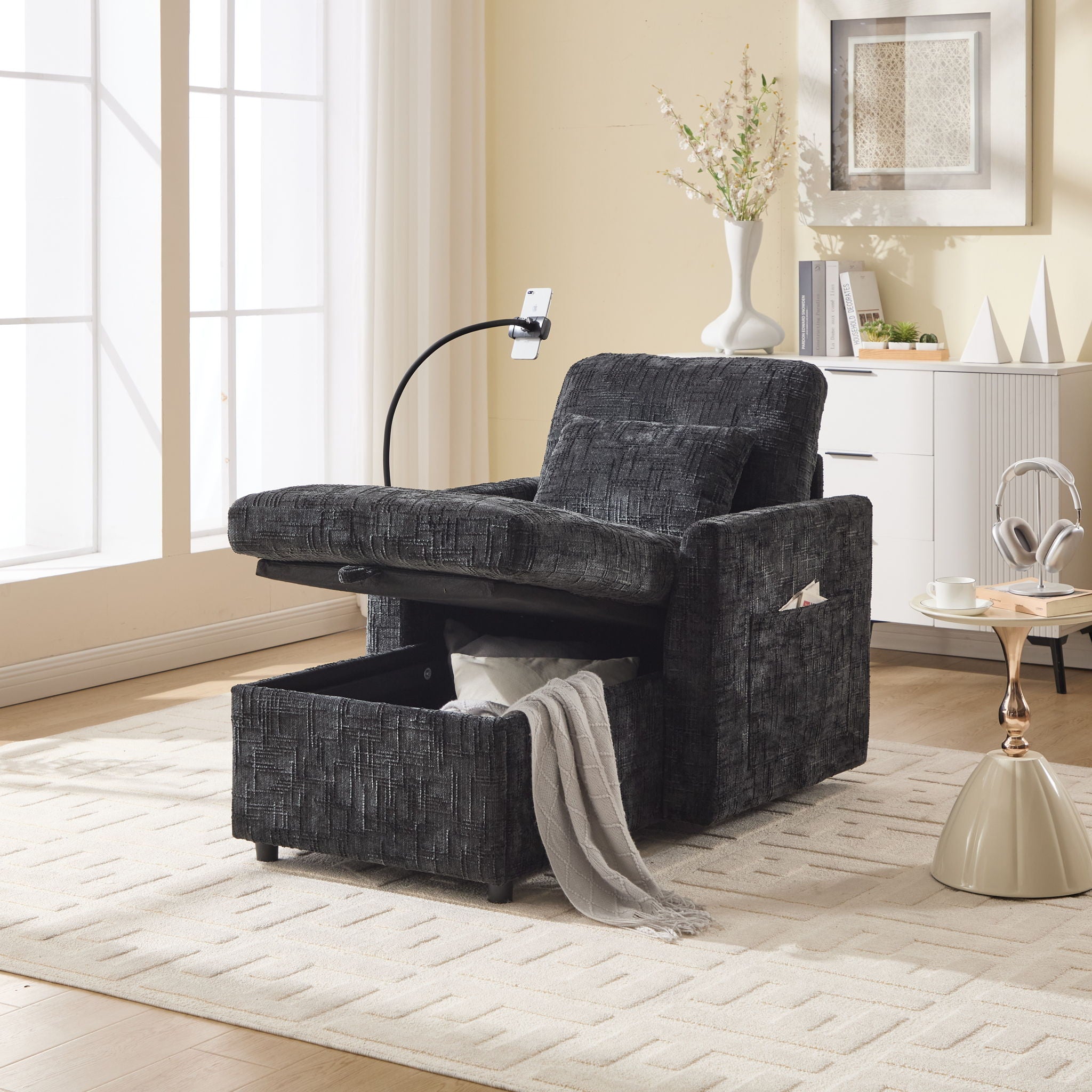 Multifunctional Chenille Recliner Sofa With Storage And Phone Bracket - Best Buy Furniture