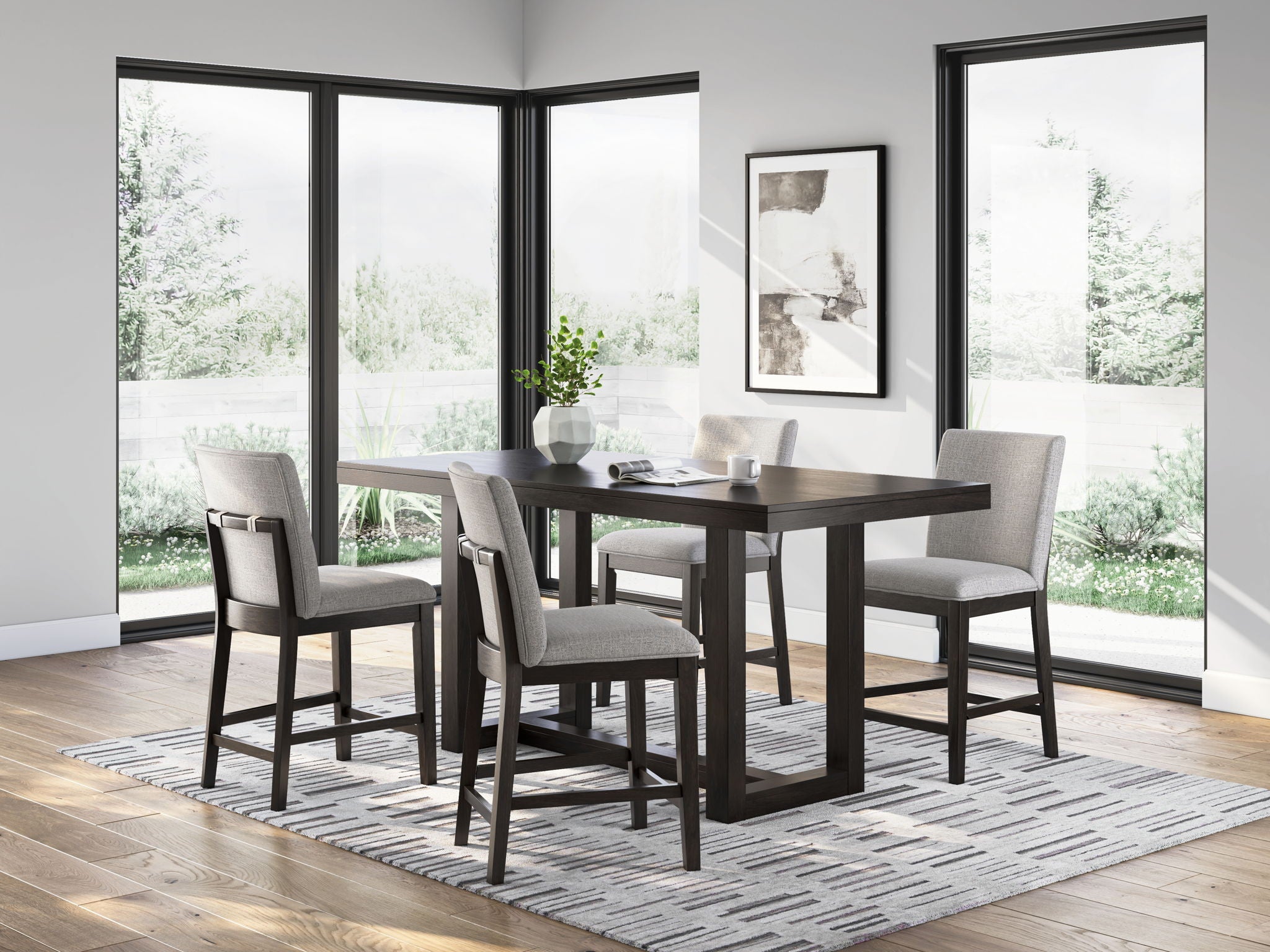 Neymorton - 5 Pc. - Rectangular Dining Room Counter Table, 4 Barstools - Dark Grayish Brown - Best Buy Furniture