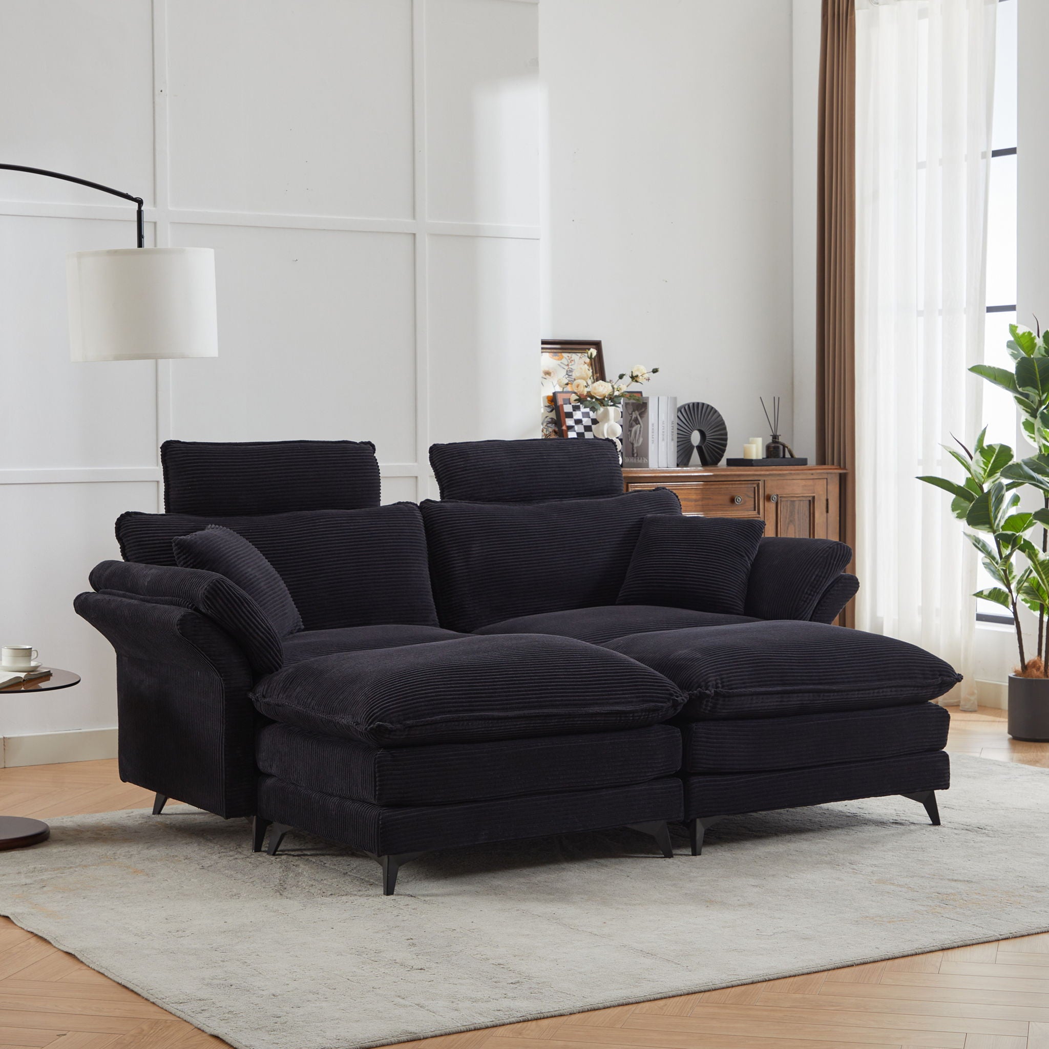 Modern Corduroy Deep Seat Sectional Sofa With Ottoman - Best Buy Furniture