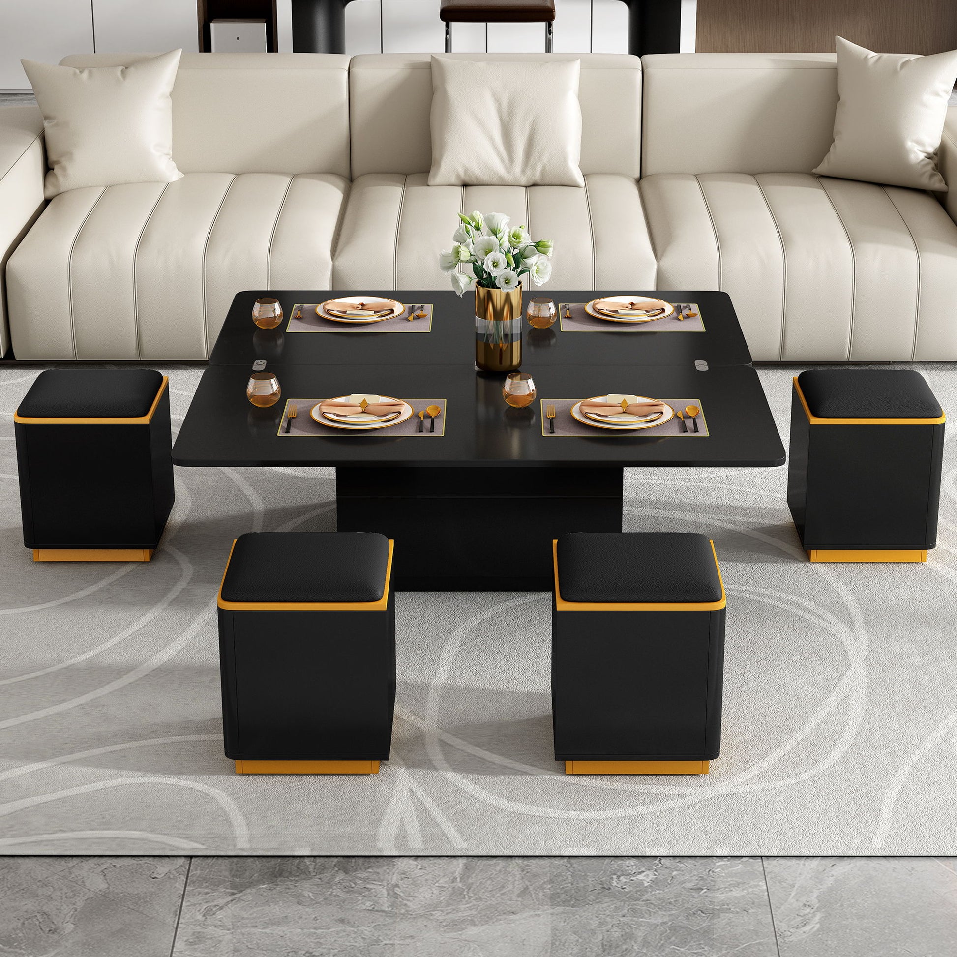 Multi Functional Adjustable Coffee Table With 4 Storage Stools - Best Buy Furniture